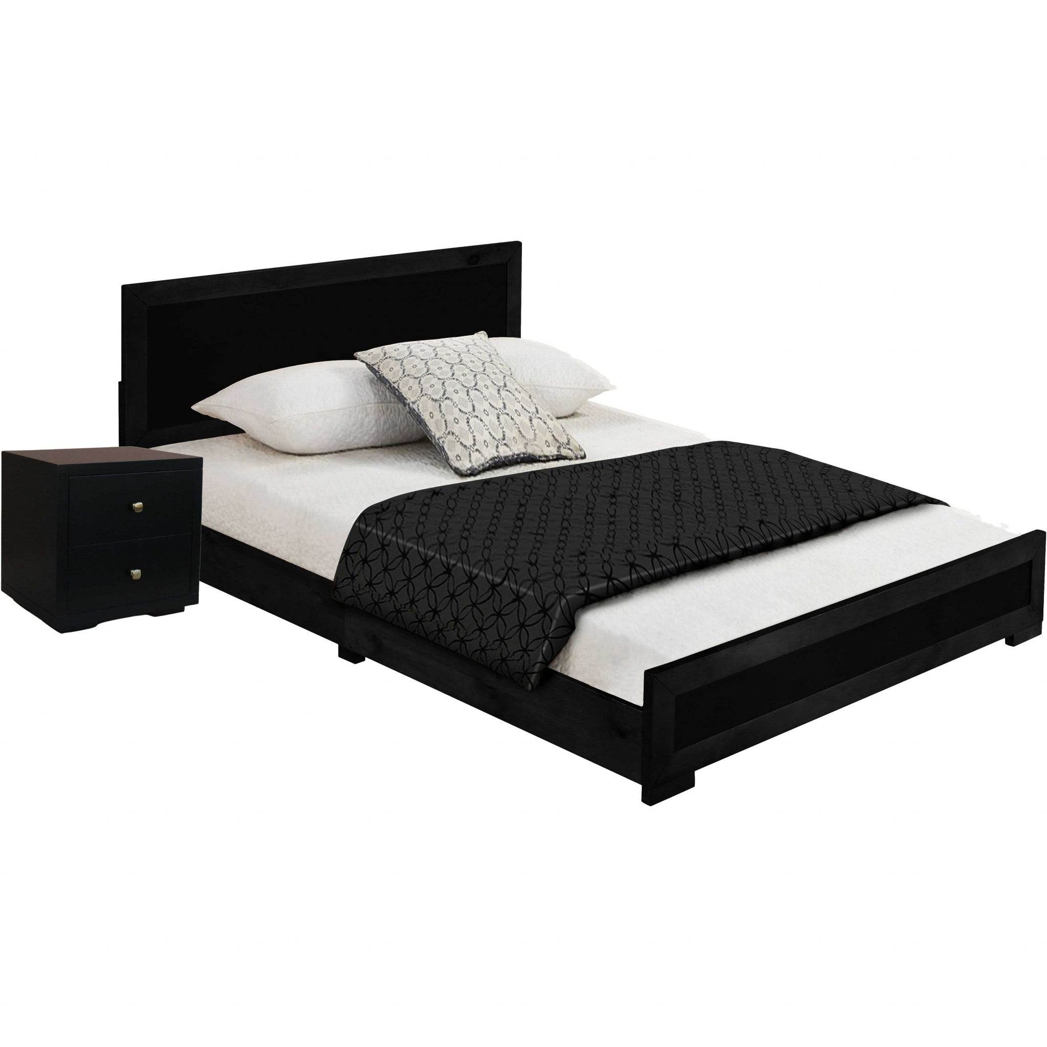 Moma Black Wood Platform Twin Bed With Nightstand - Metromarketstore