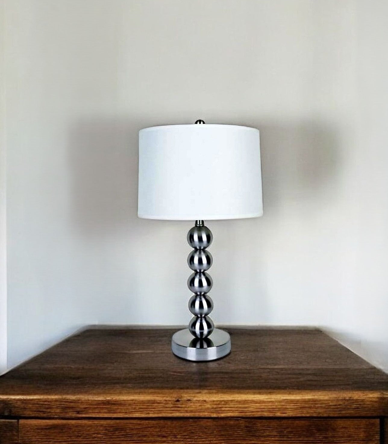Silver Bauble Table Lamp with White Shade-0