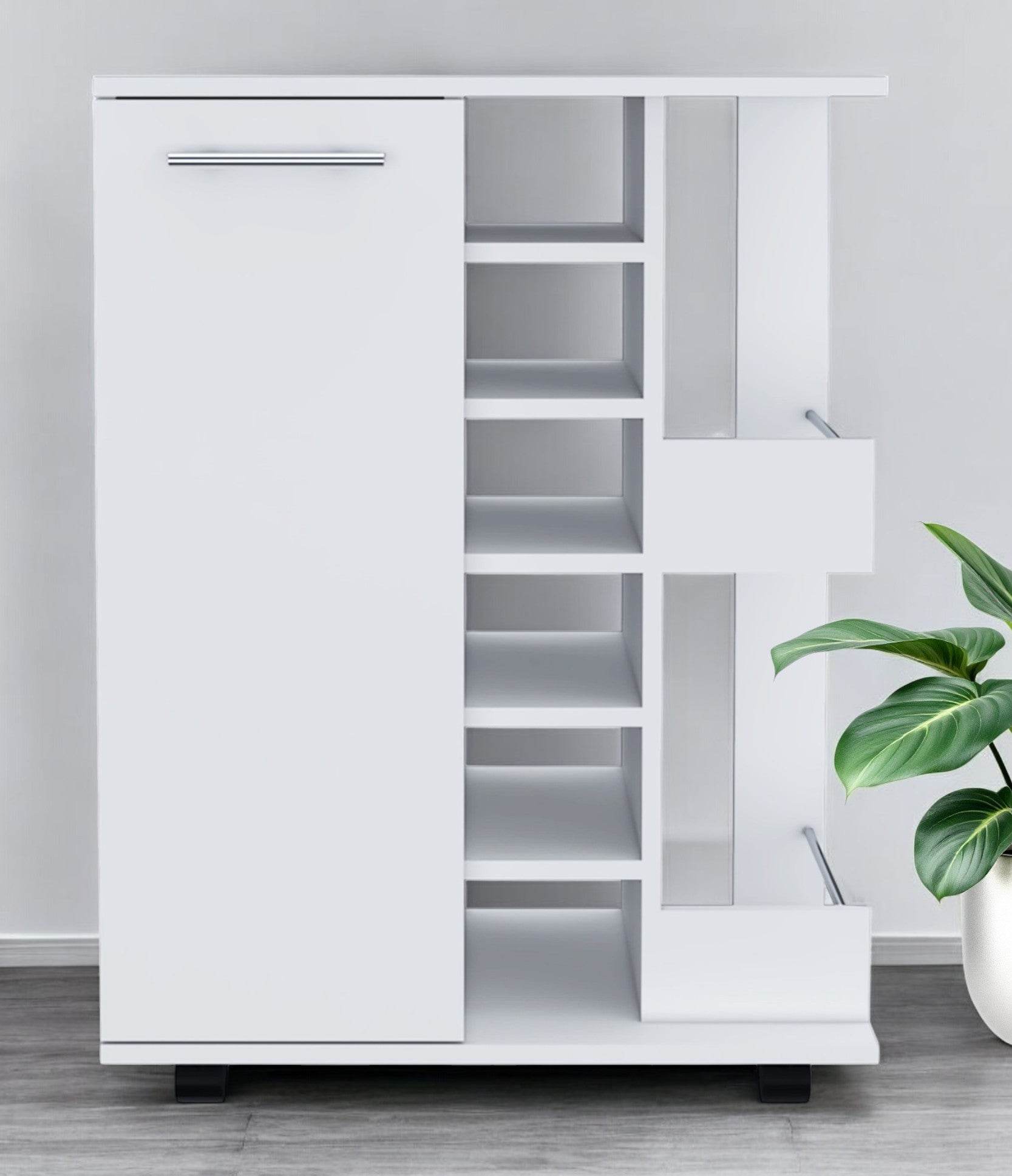 White Rolling Bar Cart With Wine Storage - Metromarketstore