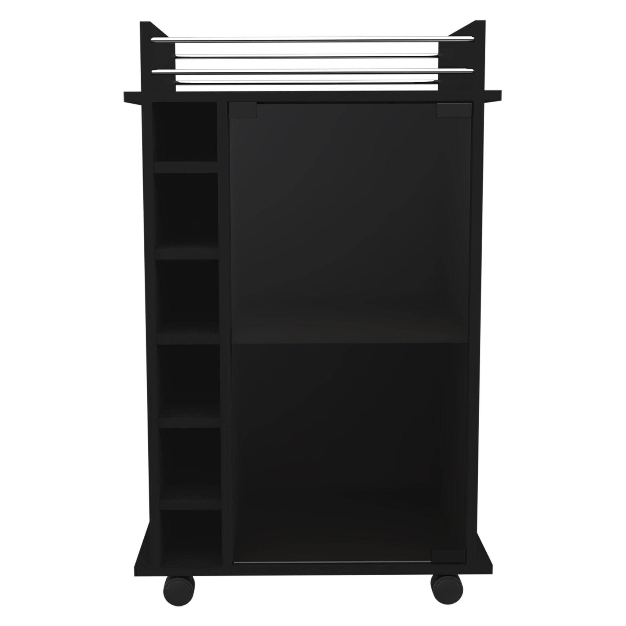 Black Rolling Bar Cart With Wine Storage - Metromarketstore
