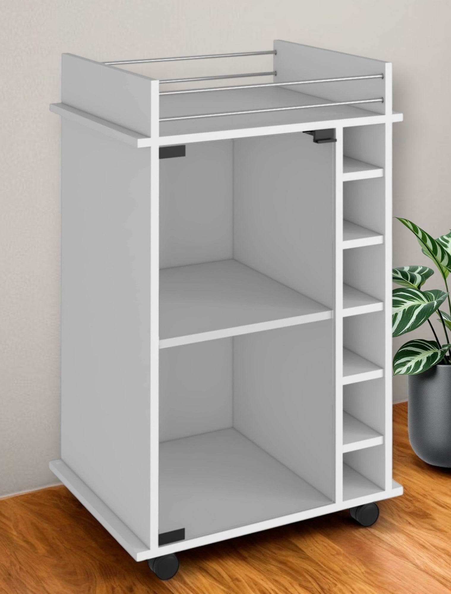 White Rolling Bar Cart With Wine Storage - Metromarketstore