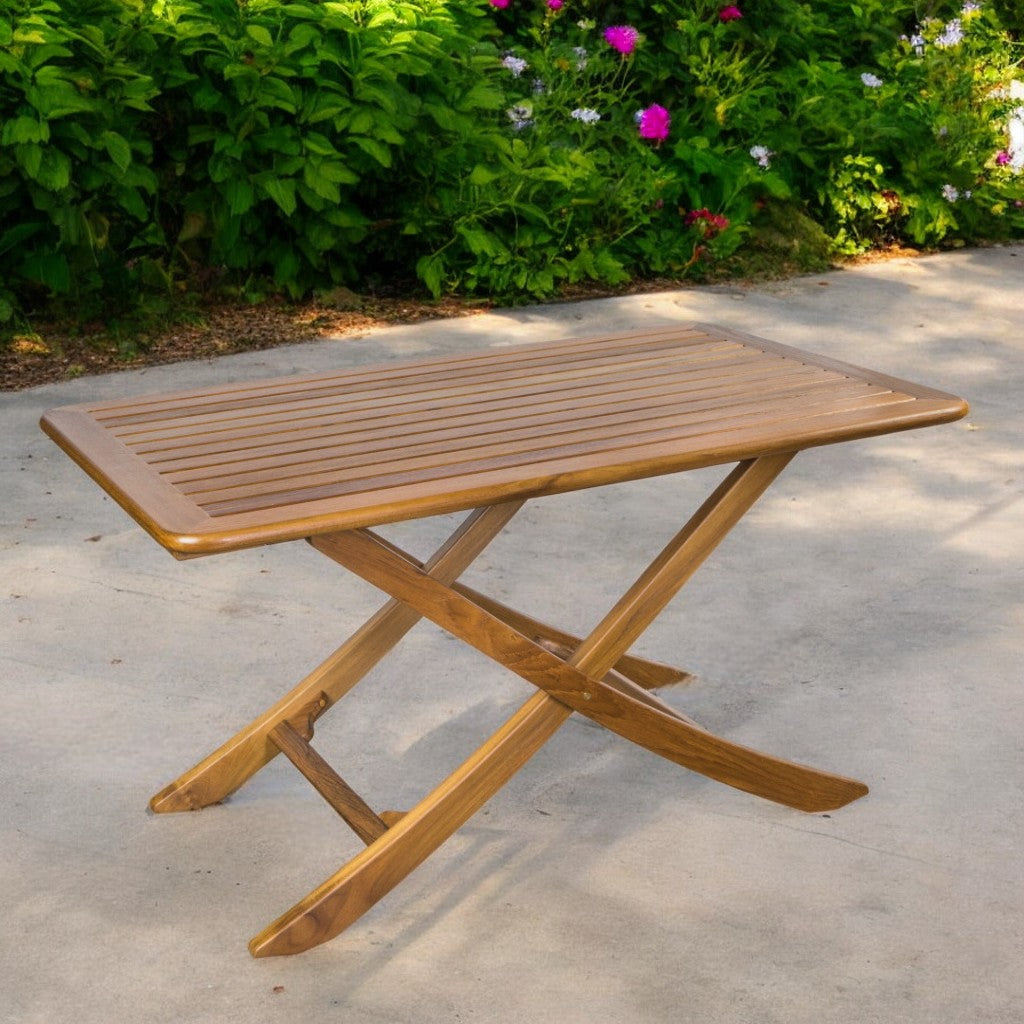 43" Brown Solid Wood Folding Outdoor Picnic Table-0