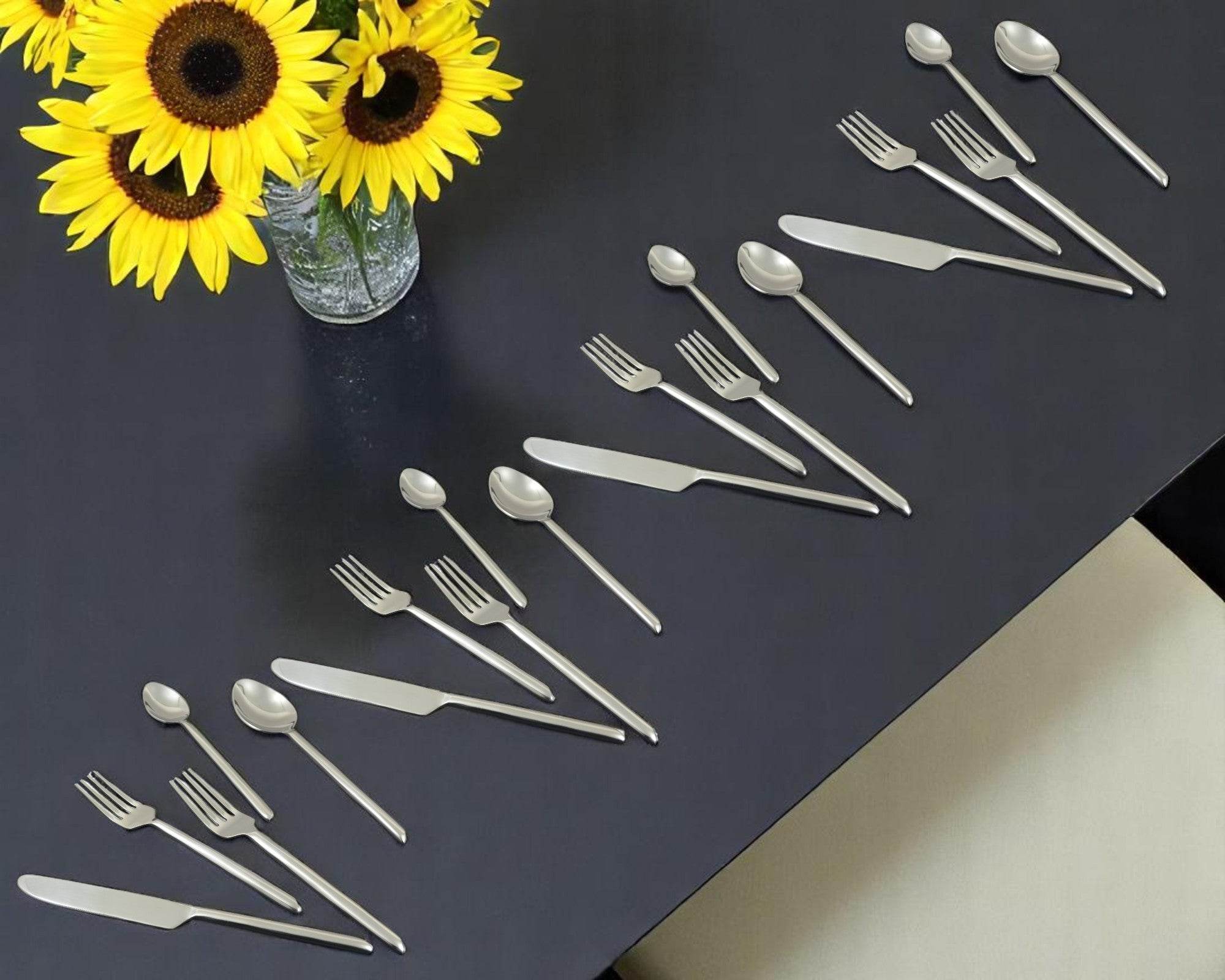 Glossy Silver Stainless Steel Twenty Piece Hand Forged Flatware Set - Metromarketstore