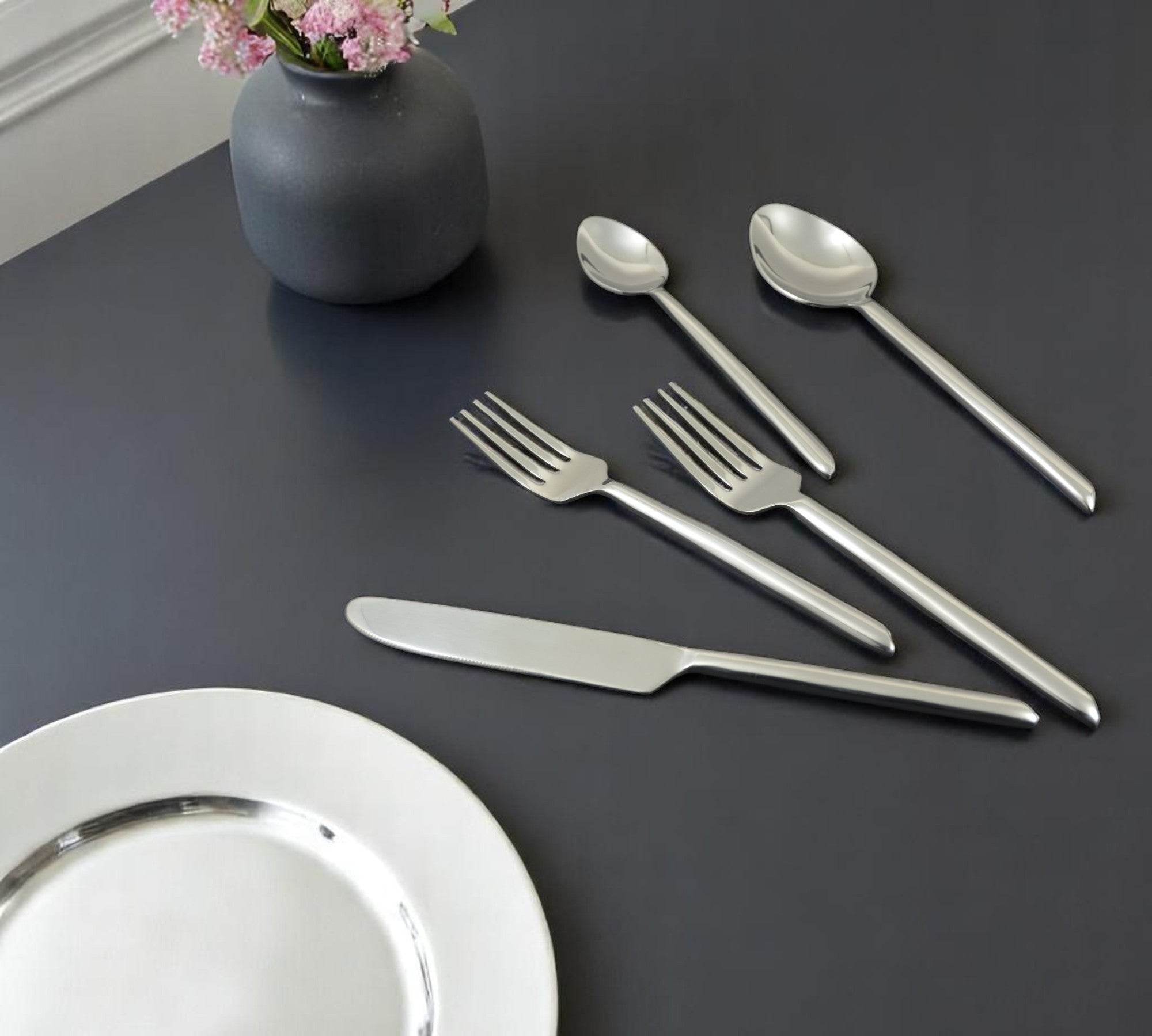 Glossy Silver Stainless Steel Twenty Piece Hand Forged Flatware Set - Metromarketstore