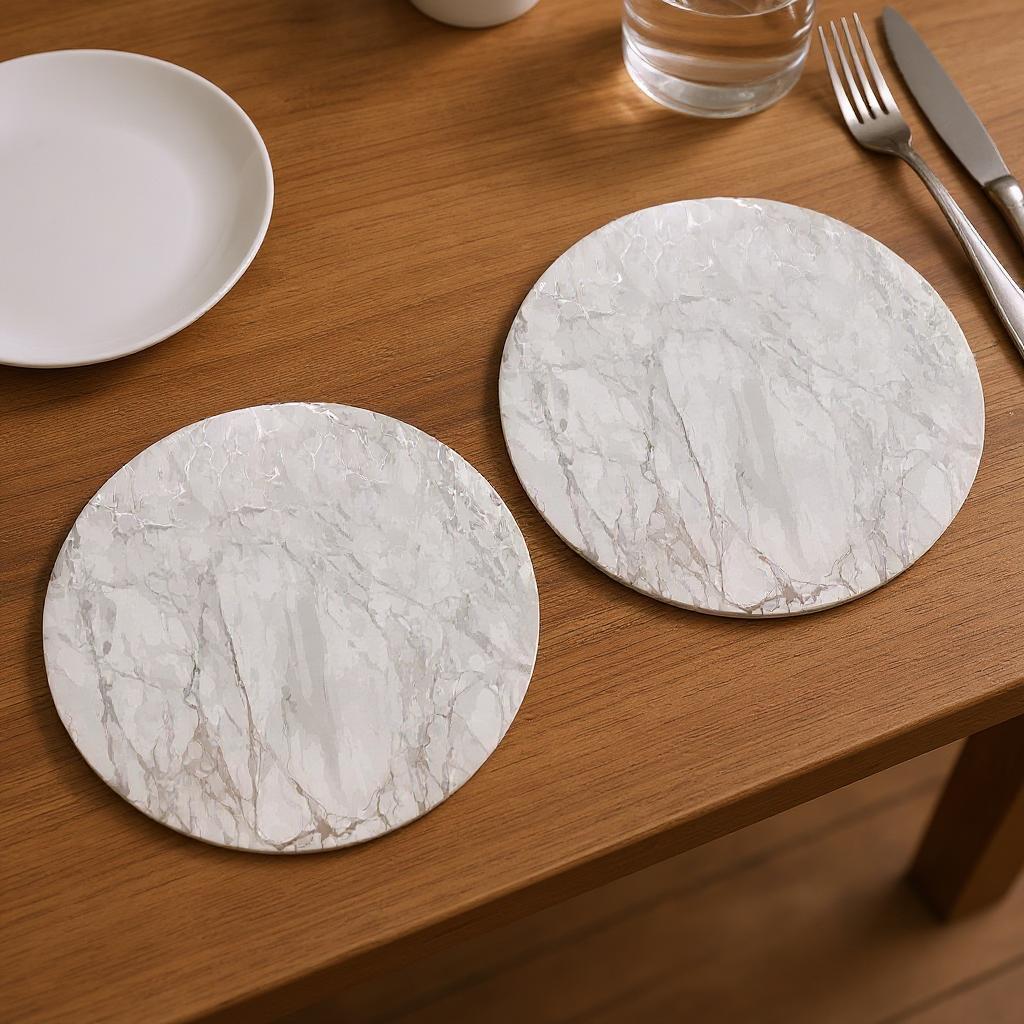 15" X 15" Silver And Gray Abstract Round Placemats-1