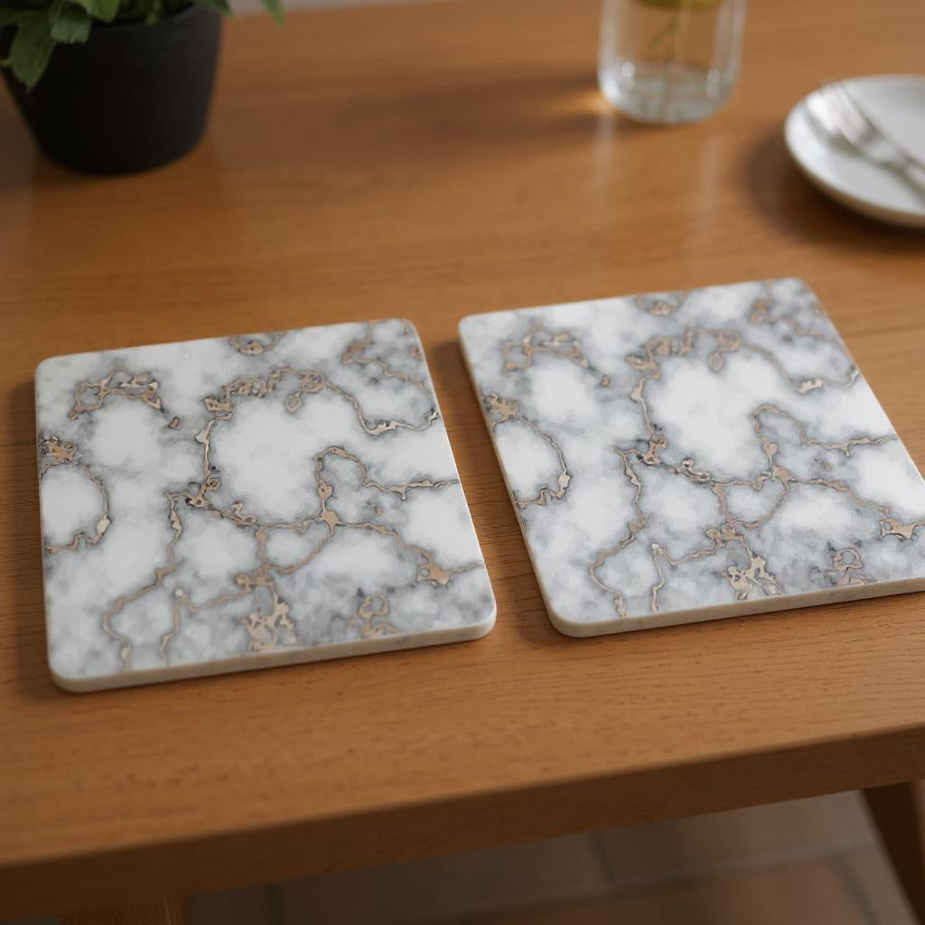 15" X 15" Gray And Gold Abstract Agglomerated cork Square Placemats - Metromarketstore