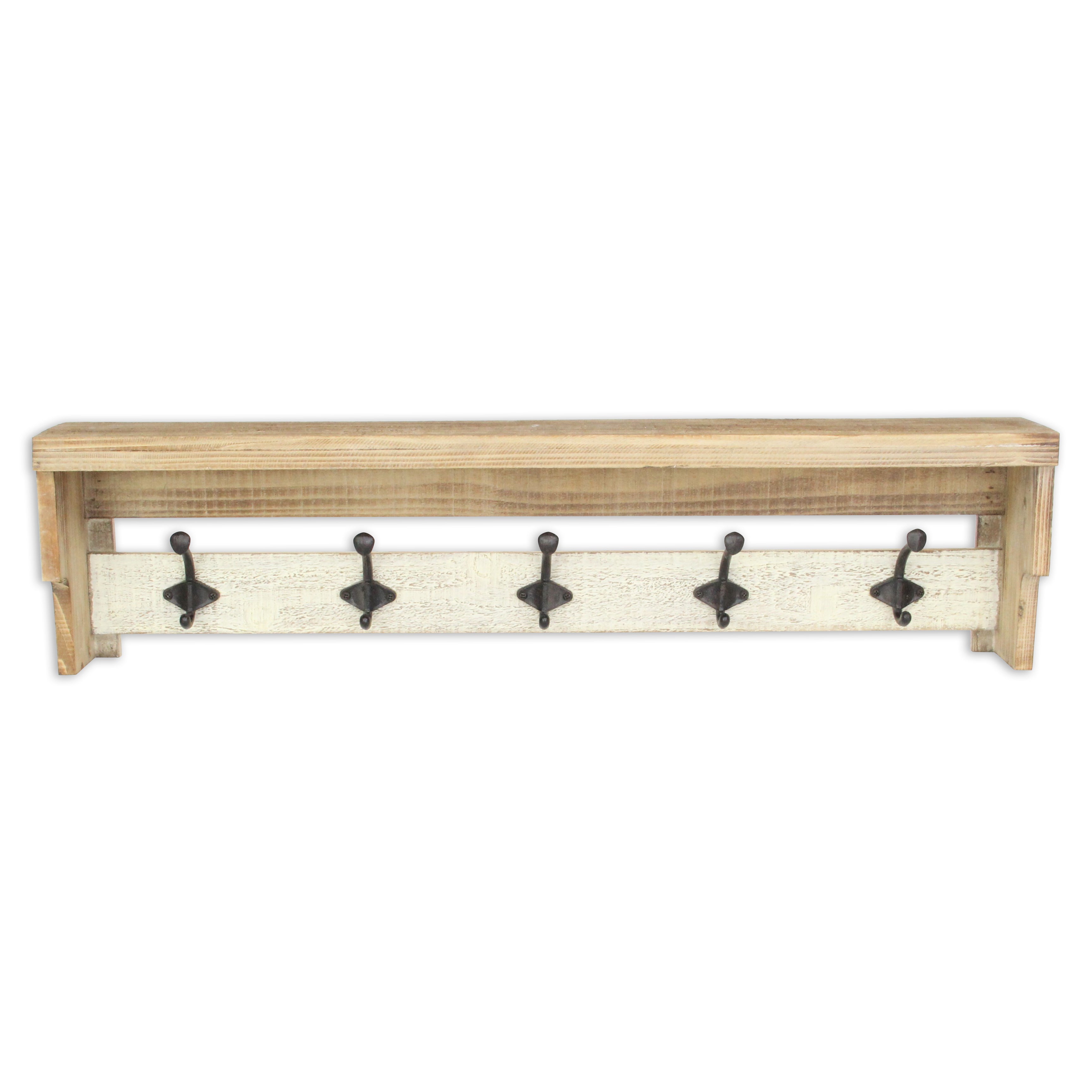32" Natural Wood Five Hook Wall Mount Coat Rack-1