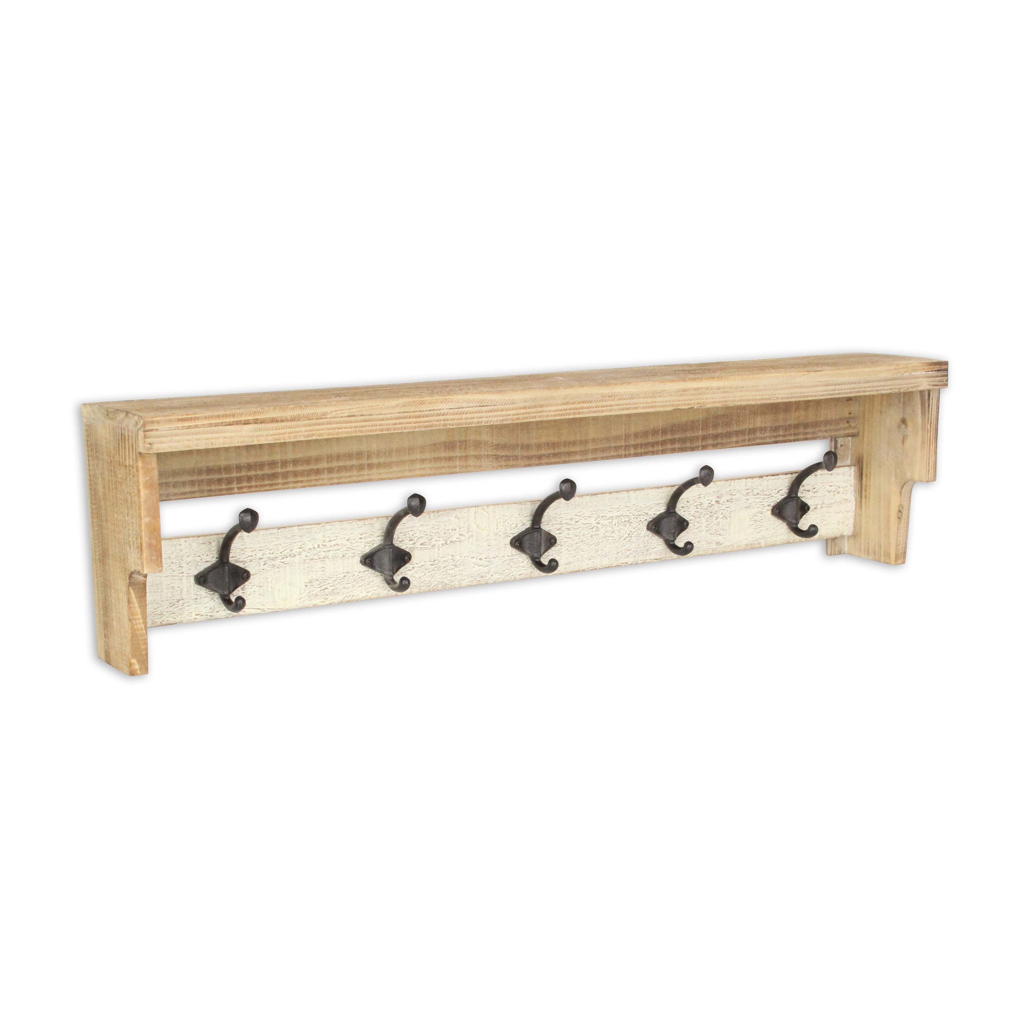 32" Natural Wood Five Hook Wall Mount Coat Rack-5
