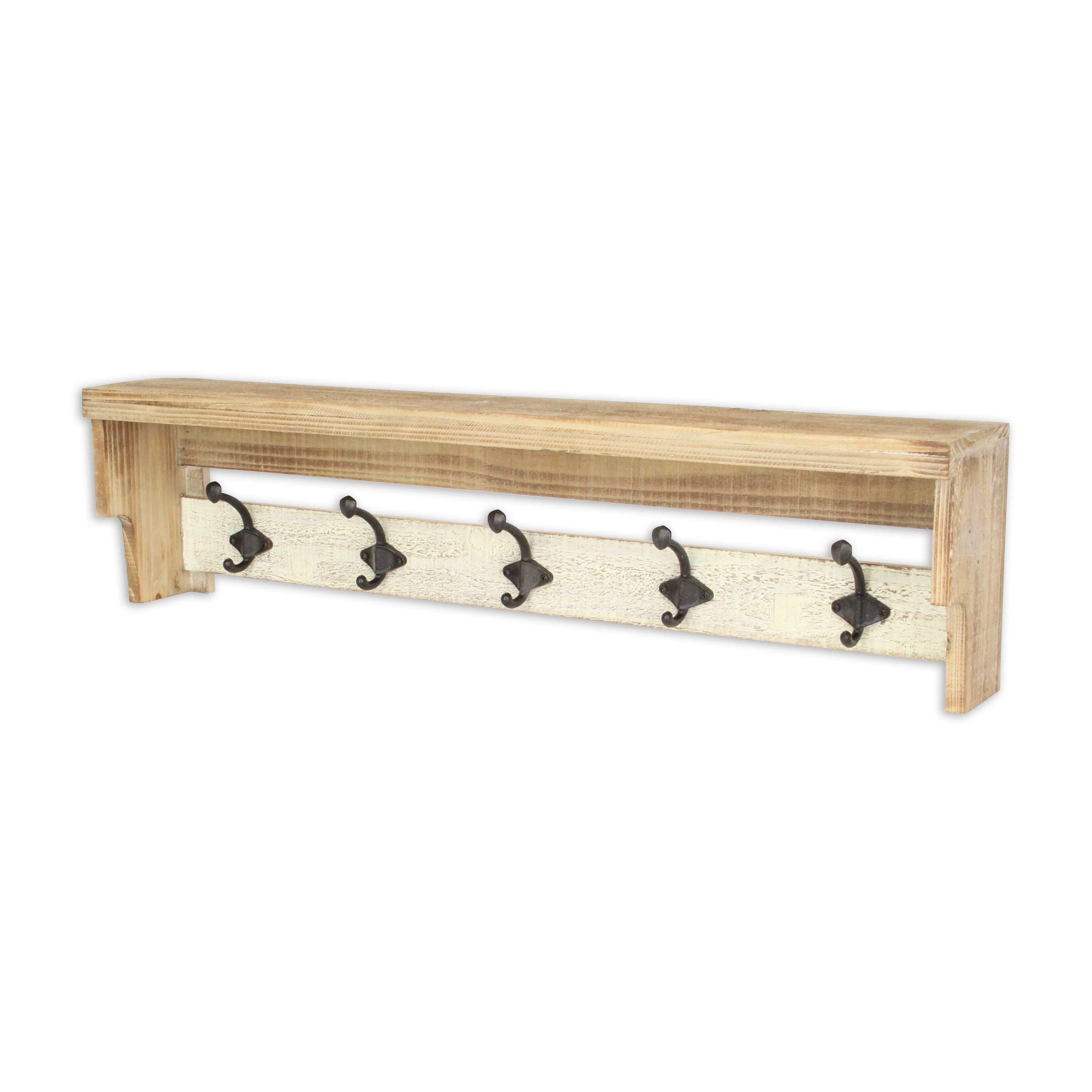 32" Natural Wood Five Hook Wall Mount Coat Rack-3
