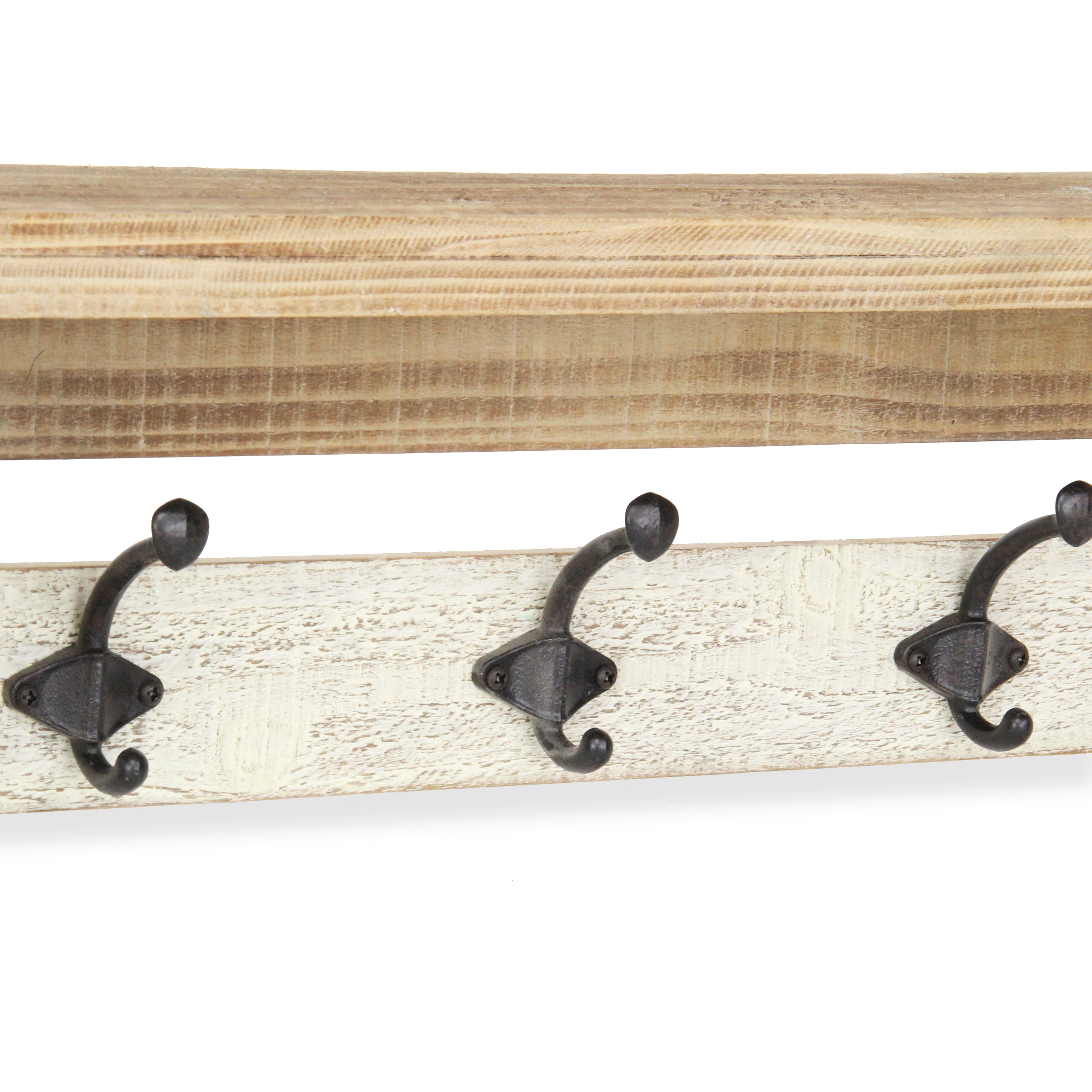 32" Natural Wood Five Hook Wall Mount Coat Rack-4
