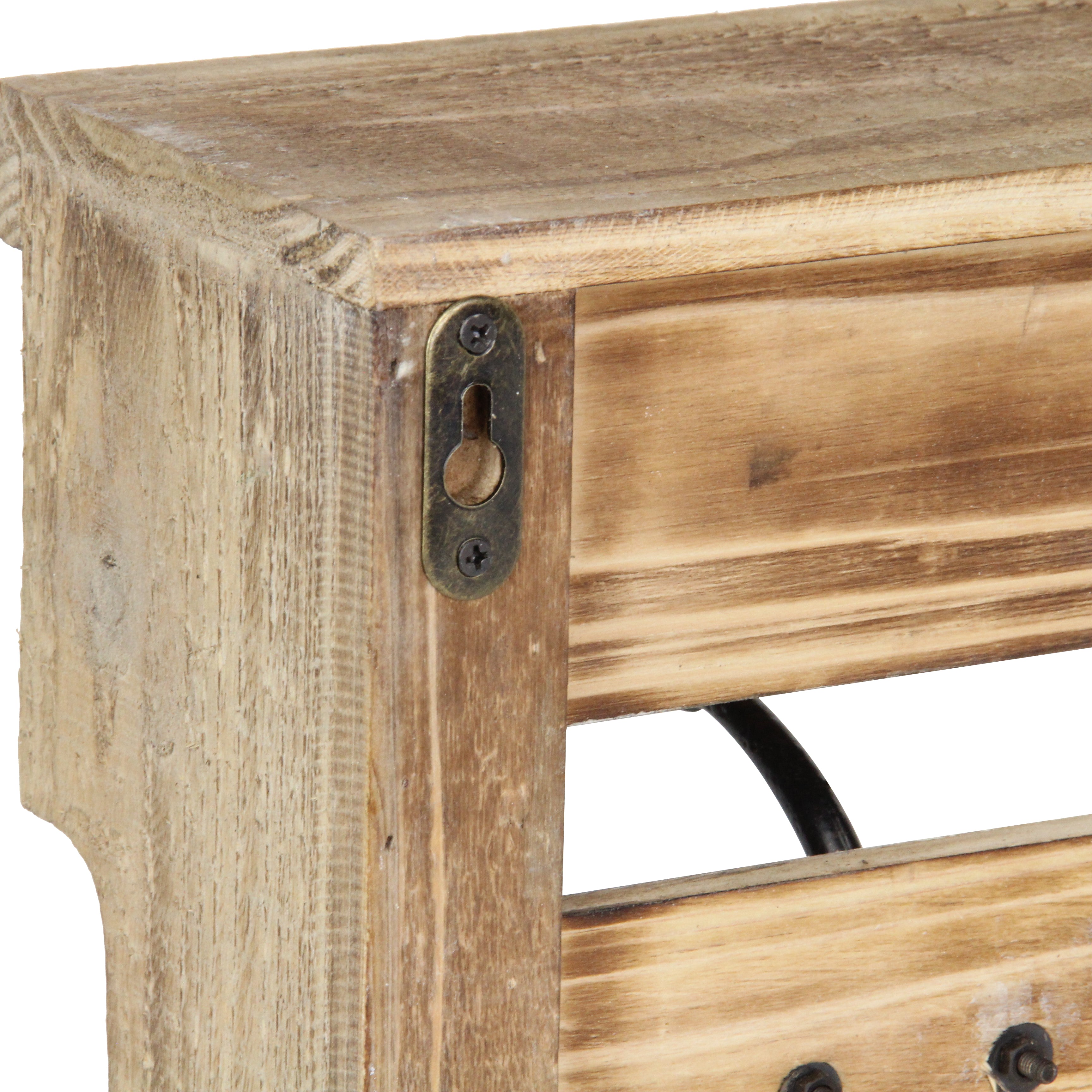 32" Natural Wood Five Hook Wall Mount Coat Rack-6