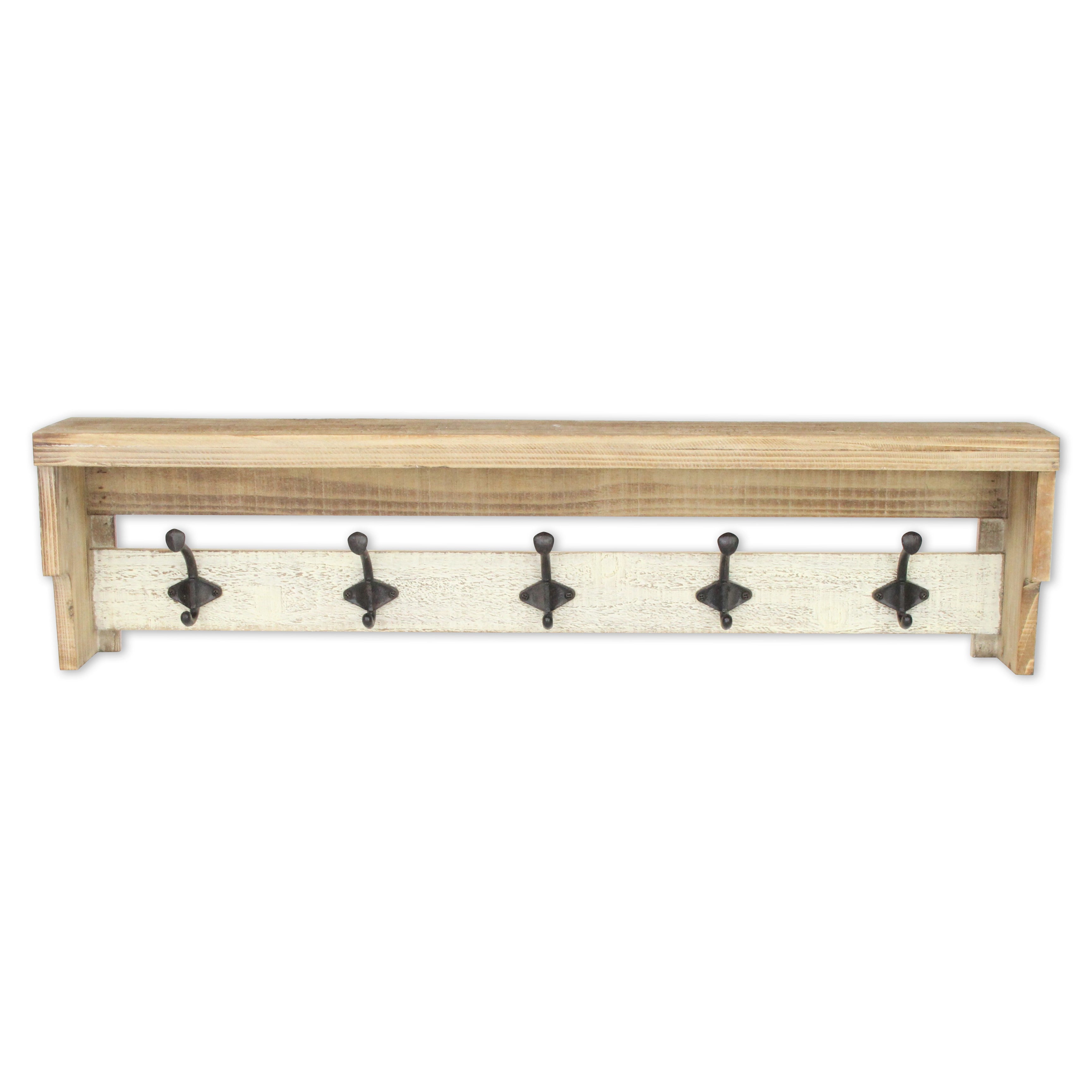 32" Natural Wood Five Hook Wall Mount Coat Rack-7