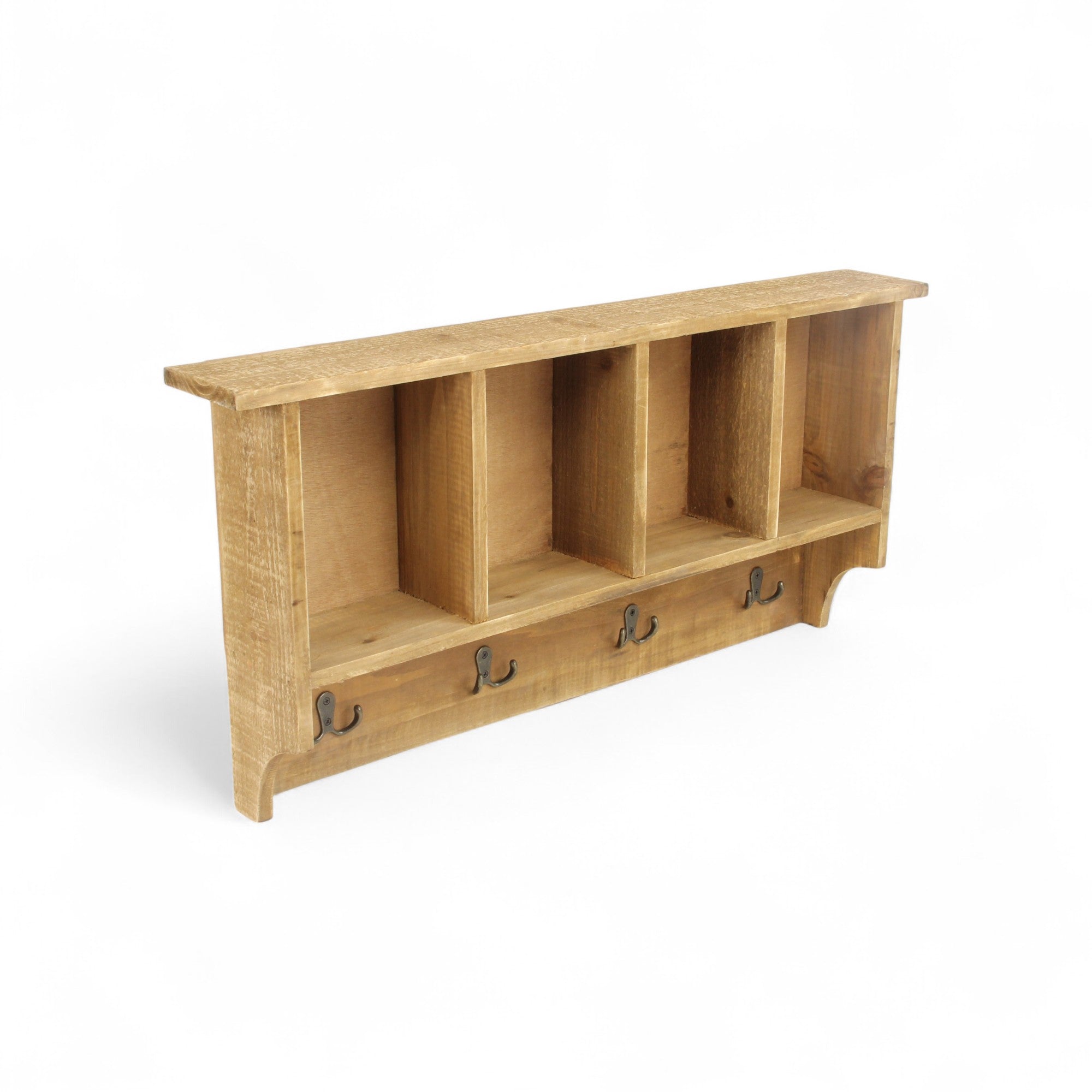 30" Natural Wood Four Hook Wall Mount Coat Rack-2