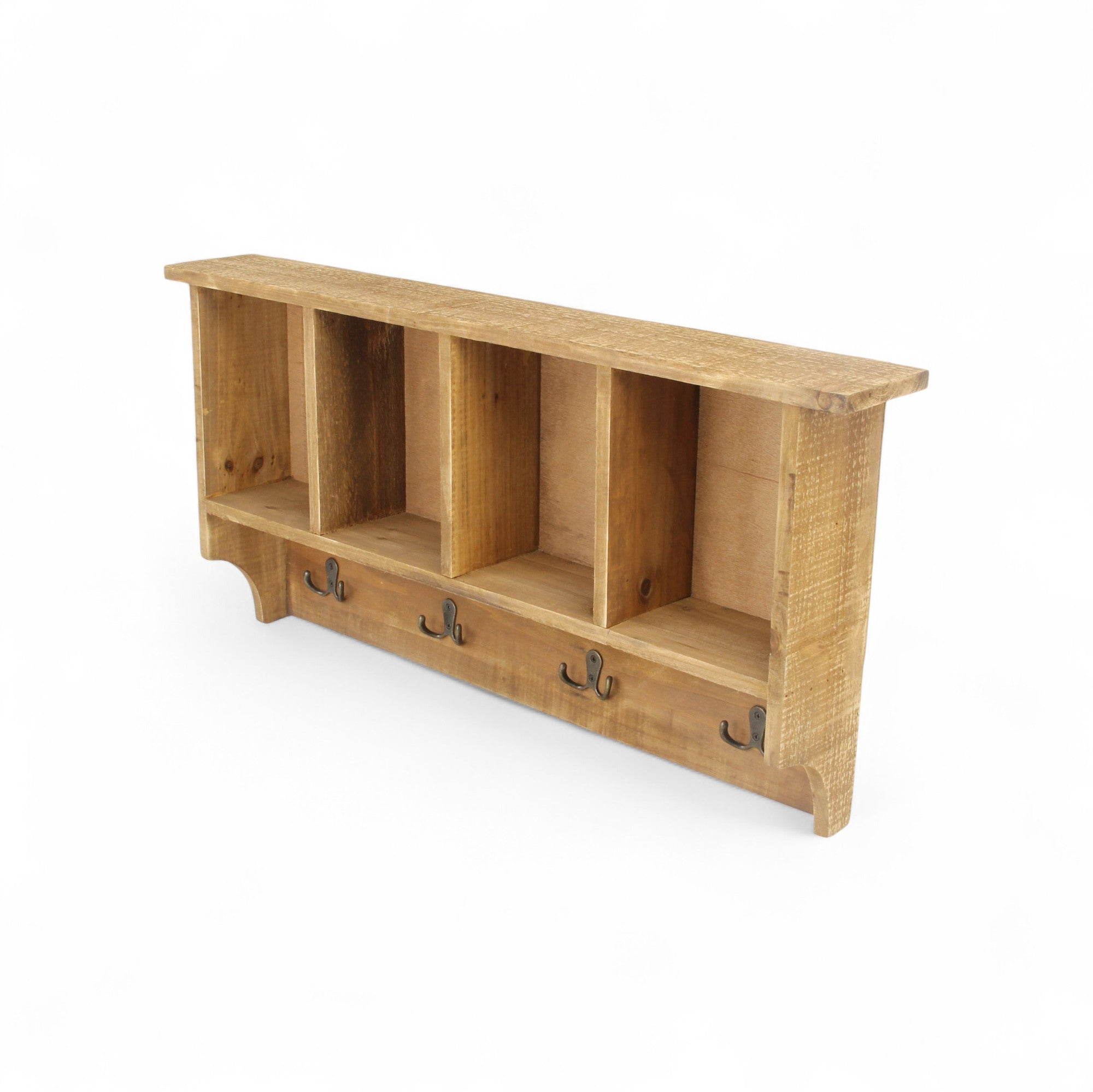 30" Natural Wood Four Hook Wall Mount Coat Rack-3