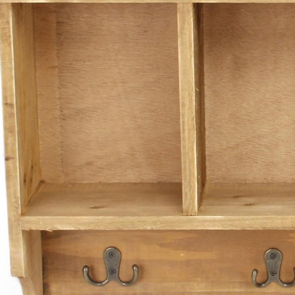 30" Natural Wood Four Hook Wall Mount Coat Rack-5