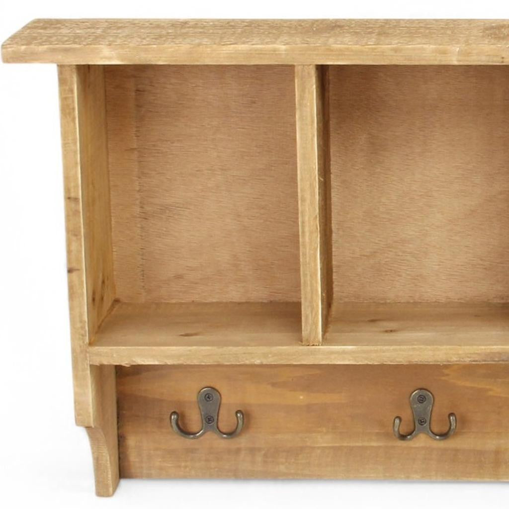 30" Natural Wood Four Hook Wall Mount Coat Rack-8