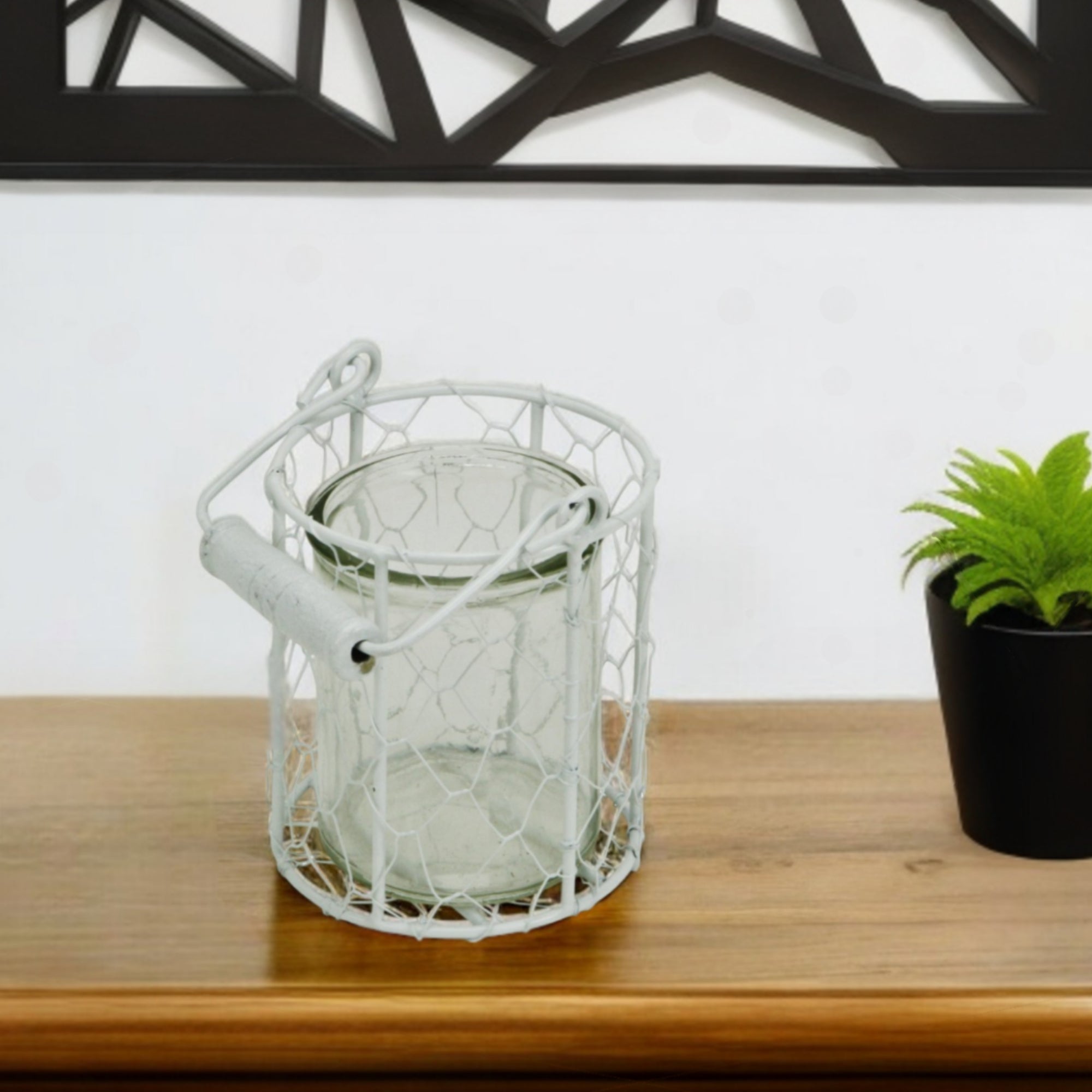 5" White Metal Tabletop Lantern Candle Holder - Metromarketstore