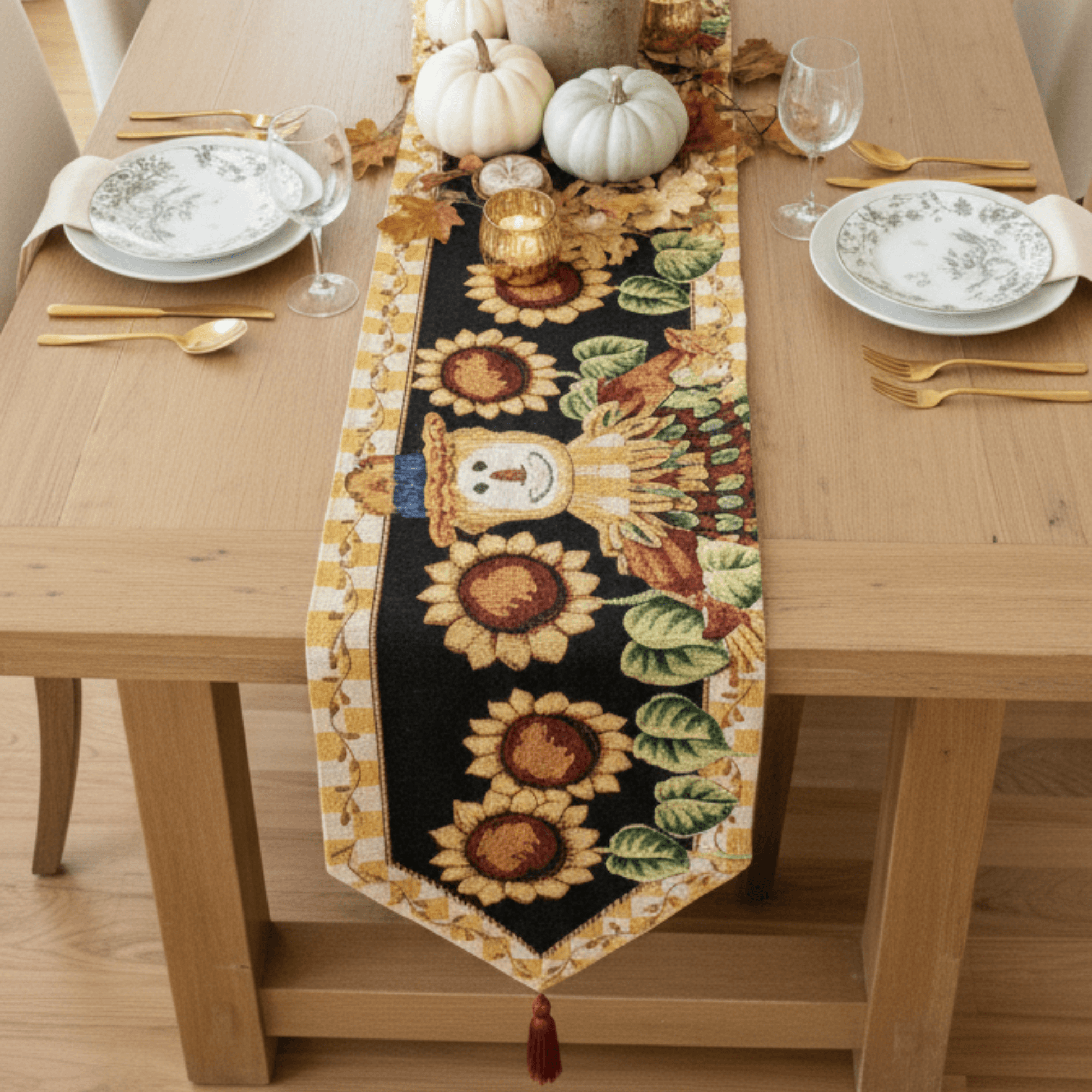 Tache Sunflower Field Scarecrow Autumn Harvest Woven Tapestry Table Runners - Metromarketstore