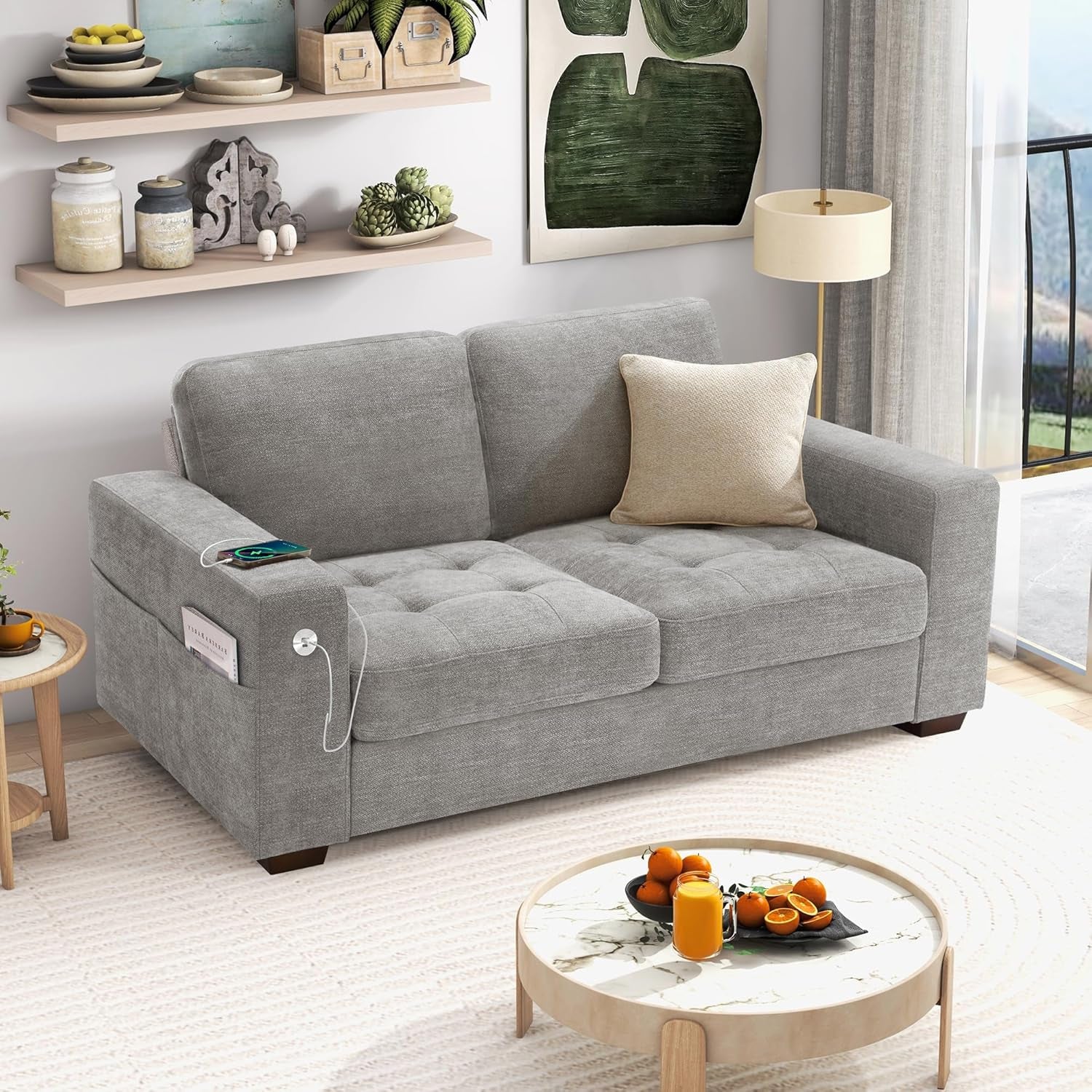 70" Chenille Loveseat - Gray-0