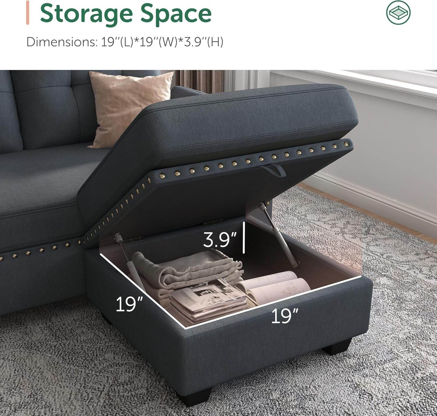 Bluish Gray Sectional Sofa L-Shaped, Convertible - Metromarketstore