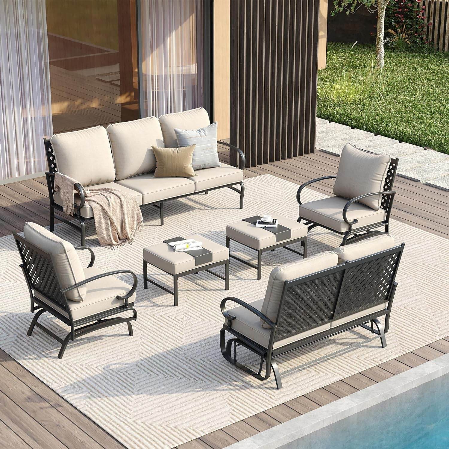 Five Piece Outdoor Patio Furniture Set with Cushions - Metromarketstore