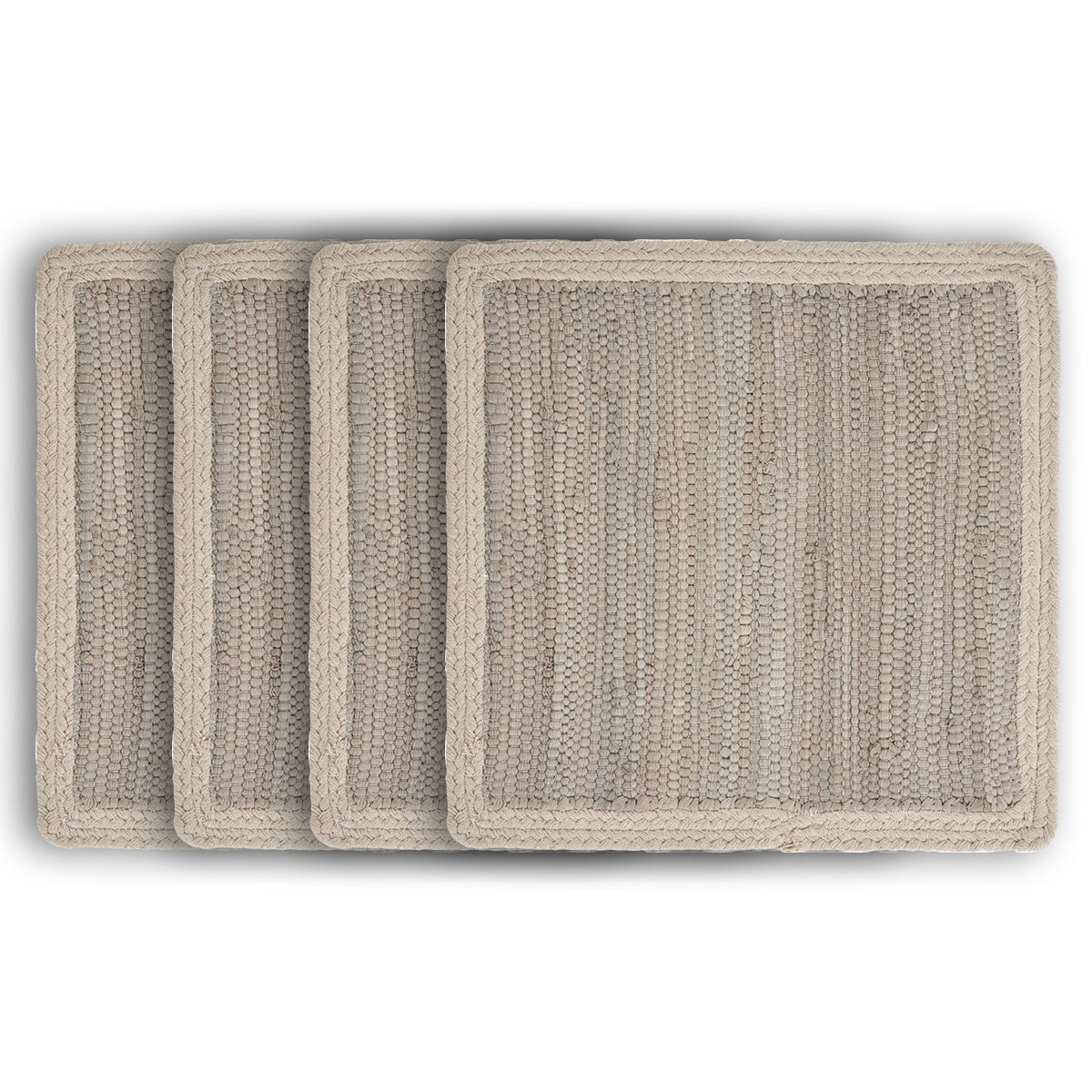 15" Set of Four Natural Solid With Border Cotton Square Placemats-1