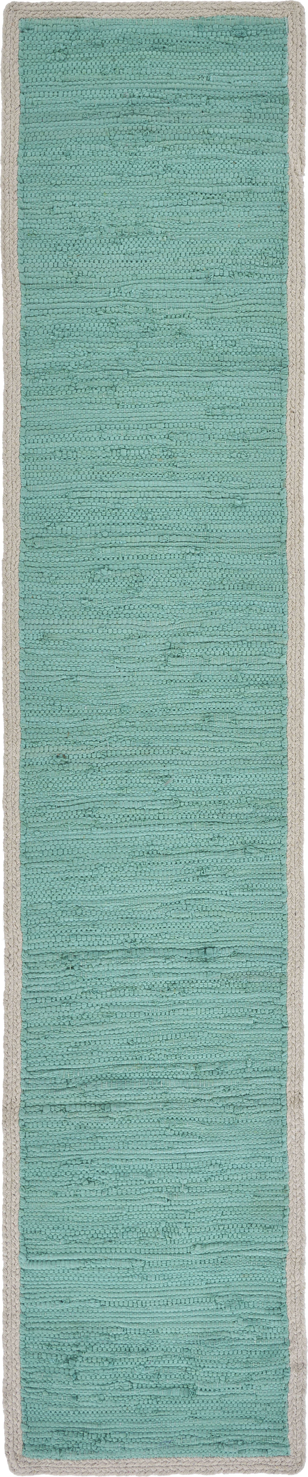 80" Turquoise And Natural Solid With Border Cotton Table Runner-1