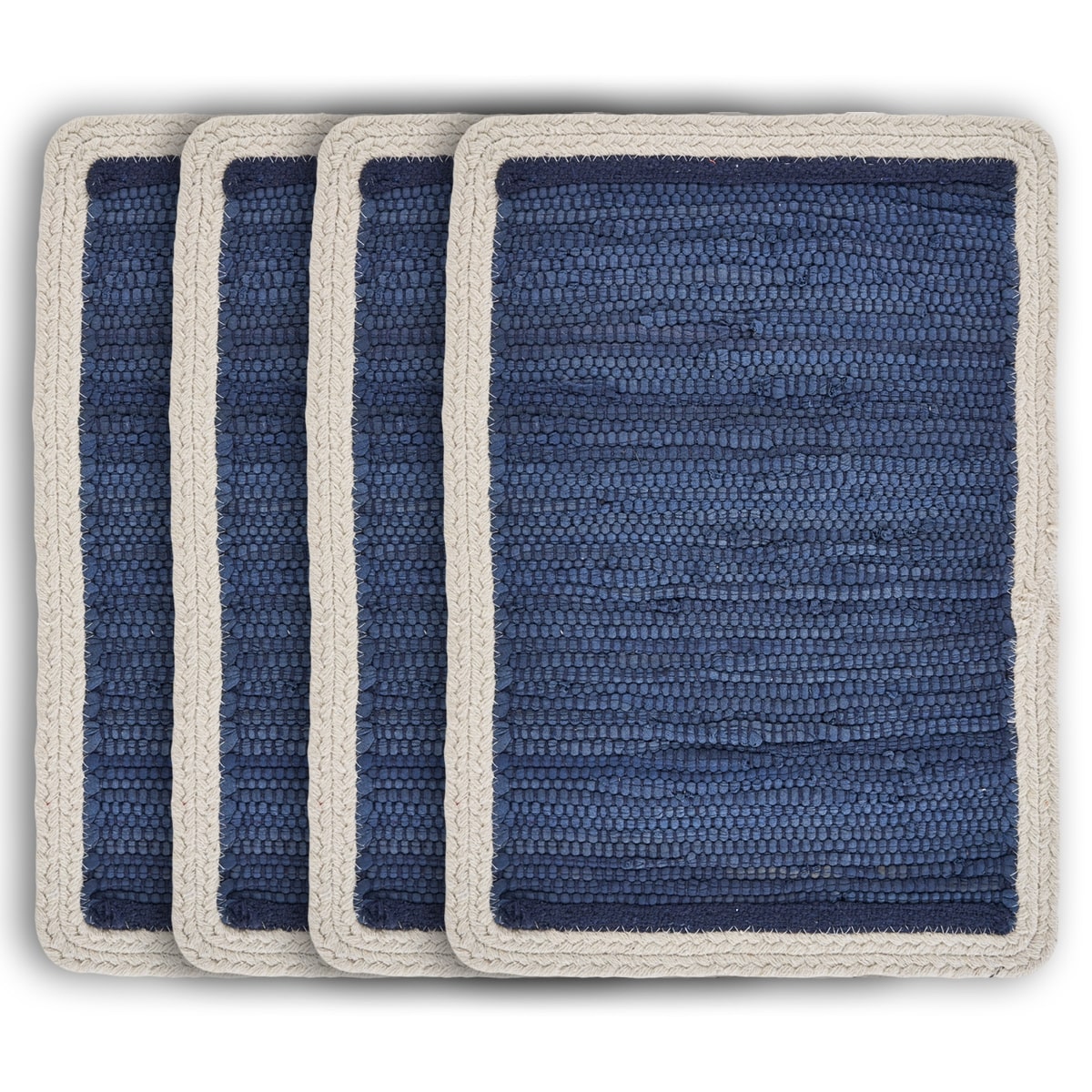 19" Set of Four Navy Blue And Natural Solid With Border Cotton Placemats-1