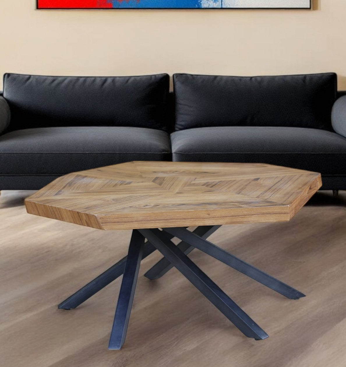 42" Brown And Black Wood And Iron Free Form Coffee Table - Metromarketstore