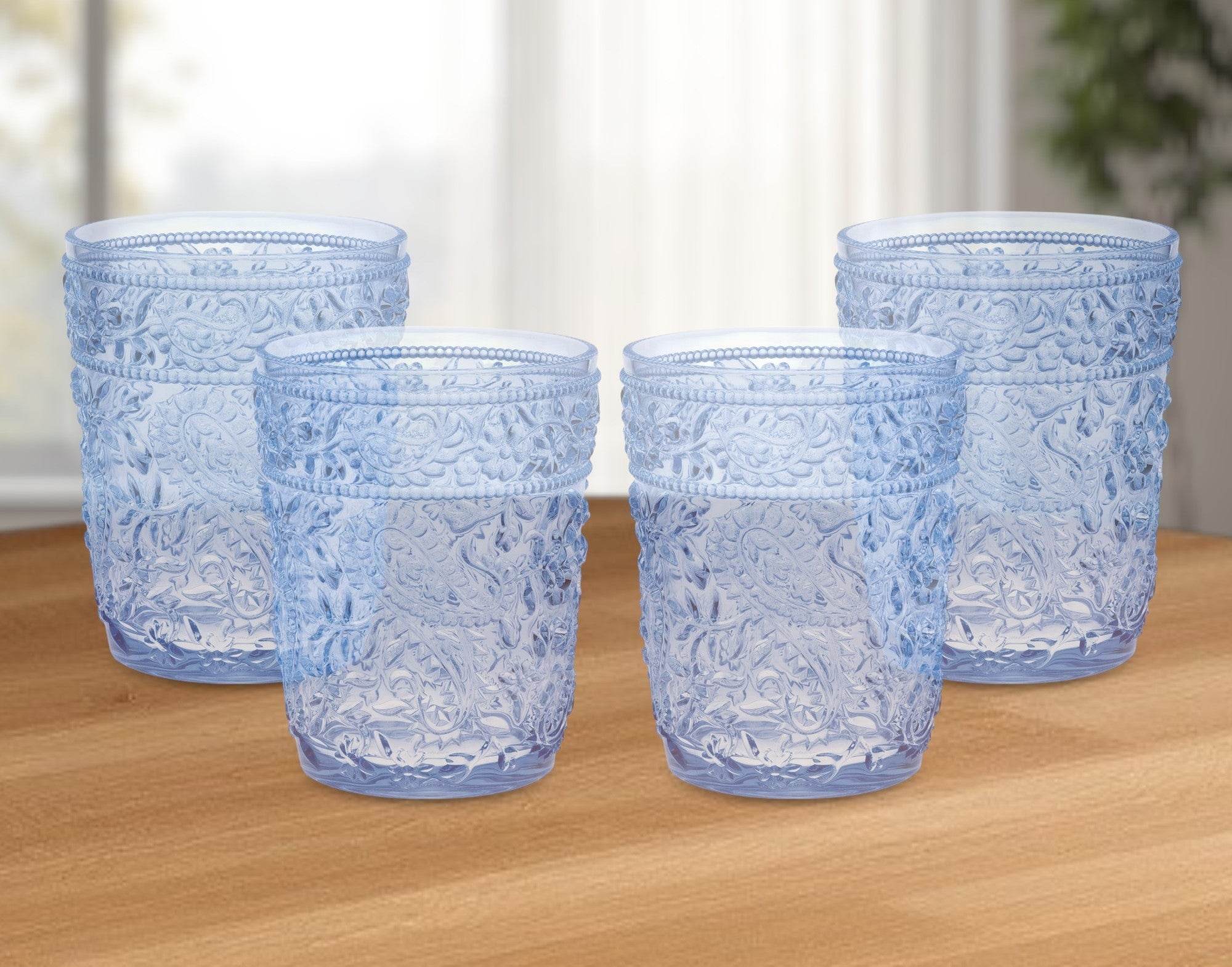 Set of Four Blue Paisley Acrylic Stemless Whiskey Glasses - Metromarketstore