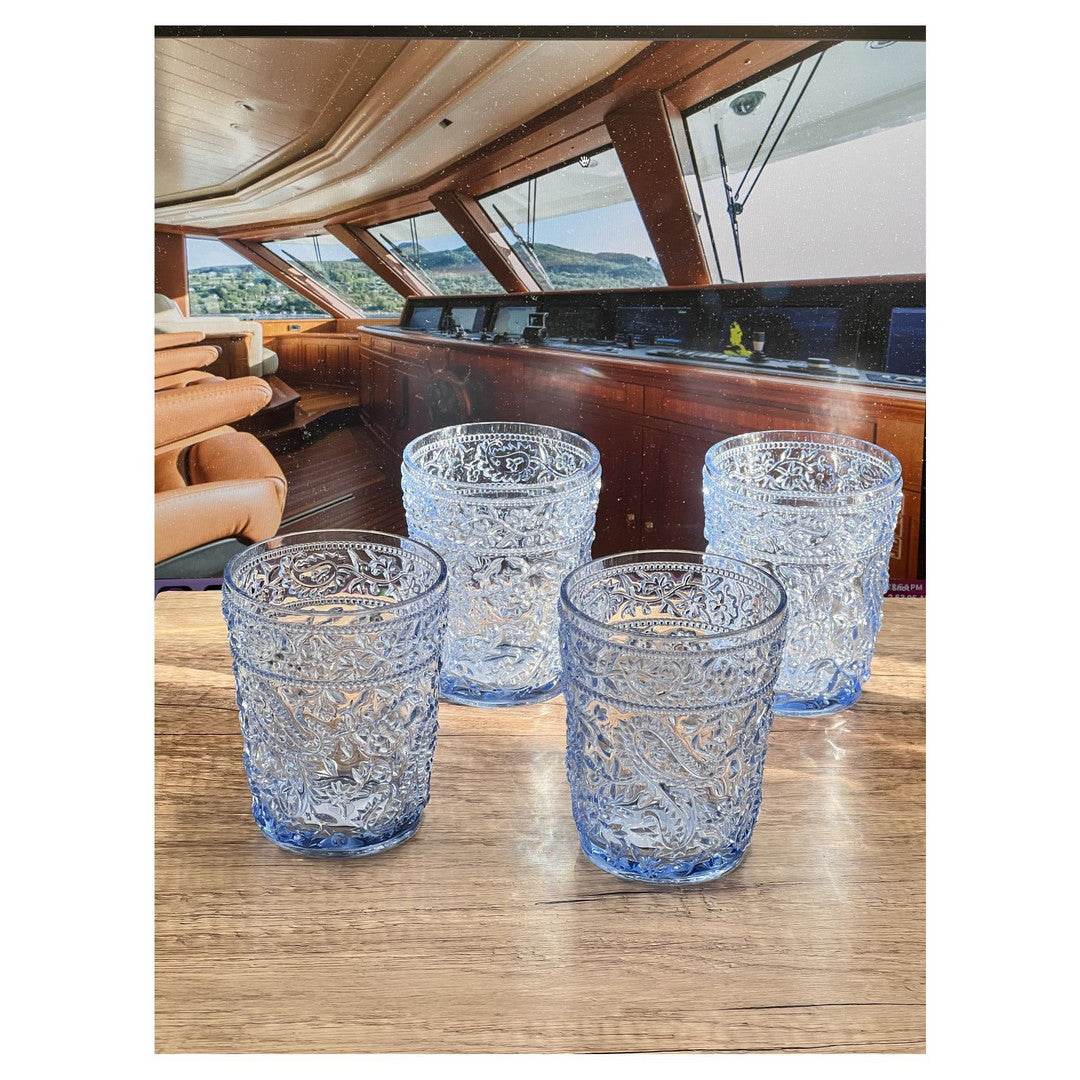 Set of Four Blue Paisley Acrylic Stemless Whiskey Glasses - Metromarketstore