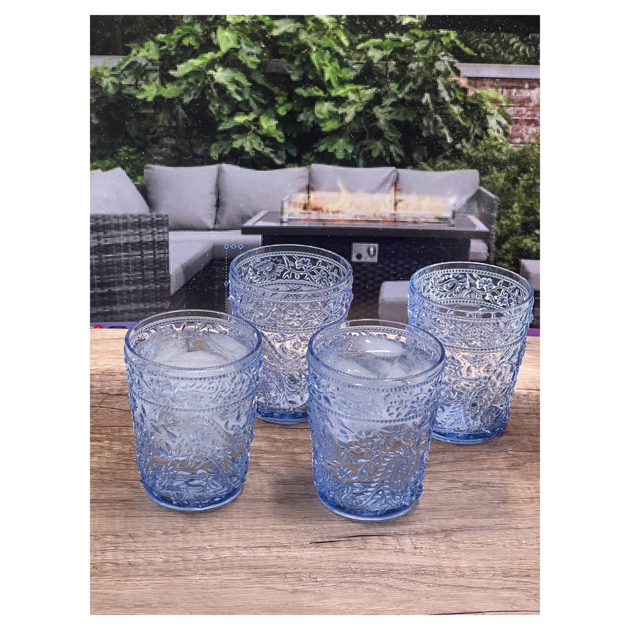 Set of Four Blue Paisley Acrylic Stemless Whiskey Glasses - Metromarketstore