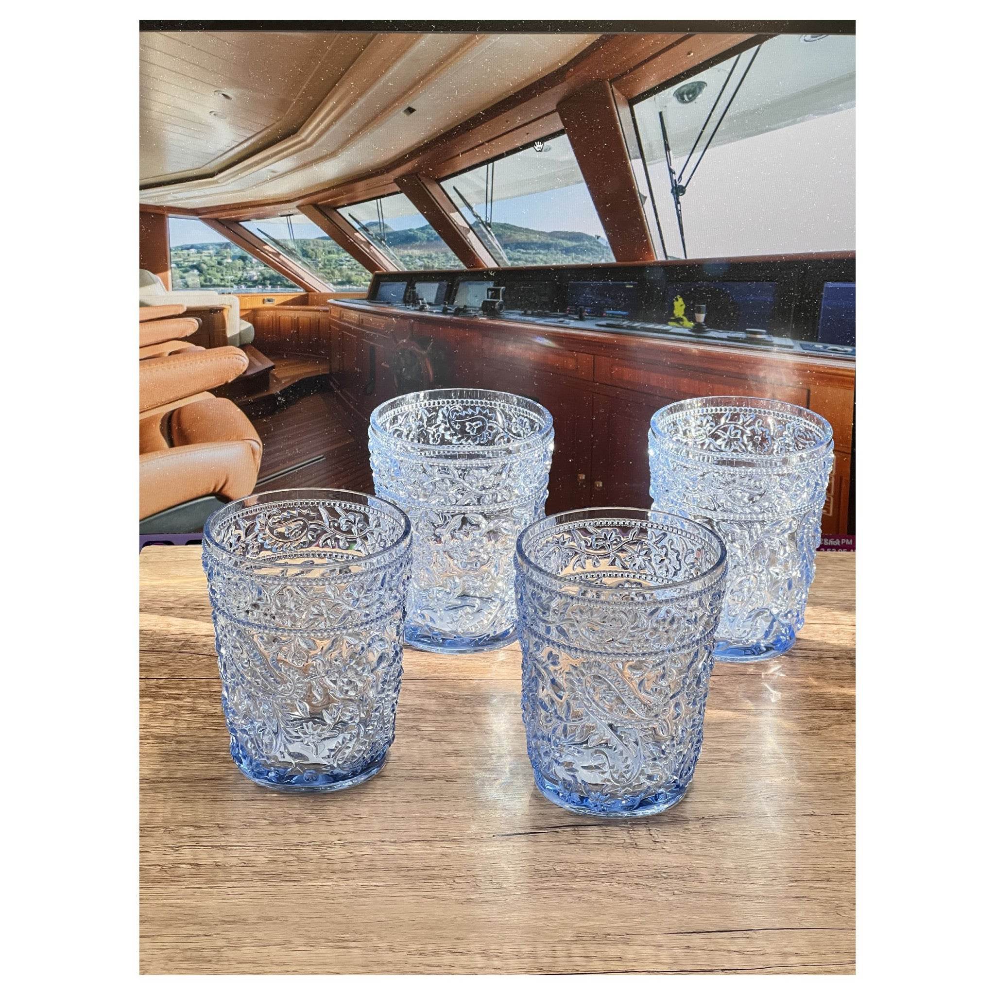 Set of Four Blue Paisley Acrylic Stemless Whiskey Glasses - Metromarketstore