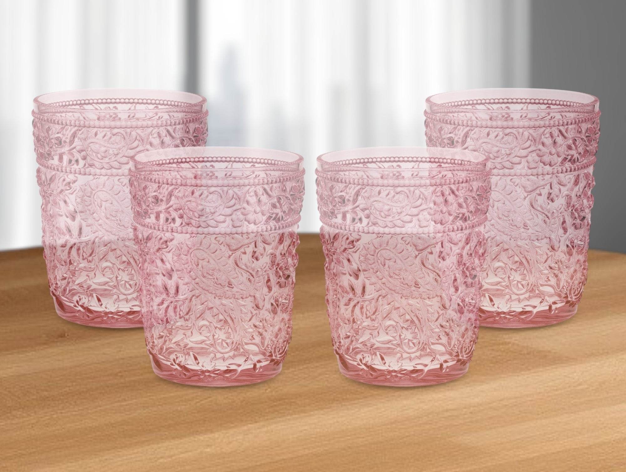 Set of Four Pink Paisley Acrylic Stemless Whiskey Glasses - Metromarketstore