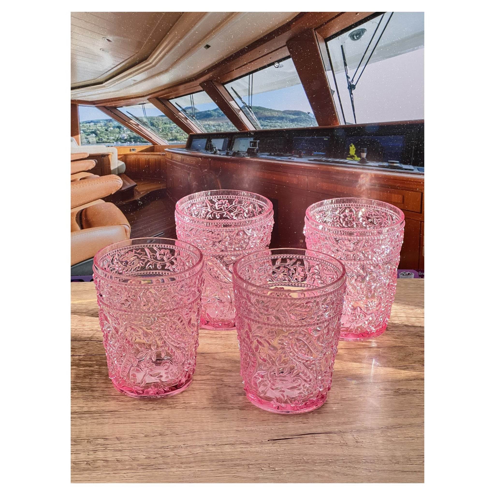 Set of Four Pink Paisley Acrylic Stemless Whiskey Glasses - Metromarketstore