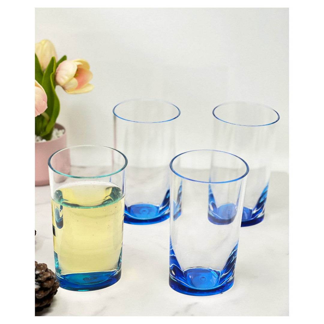 Set of Four Clear and Blue Acrylic Highball Glasses - Metromarketstore
