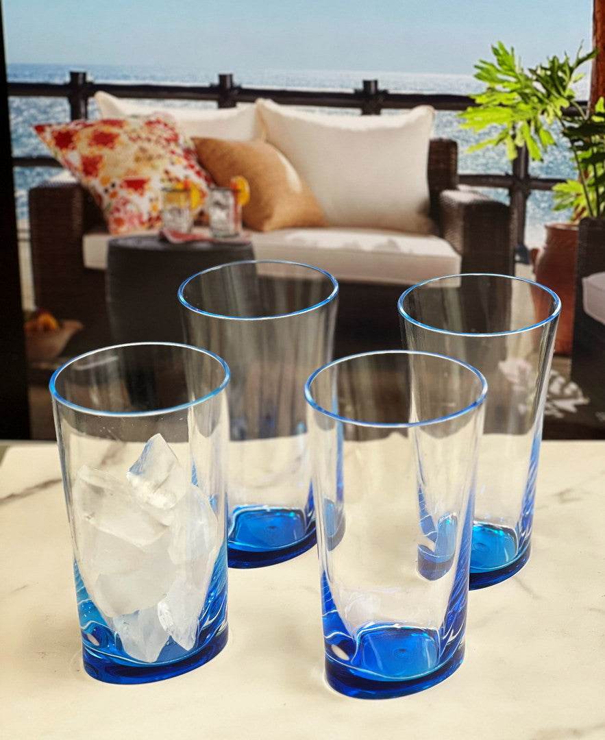 Set of Four Clear and Blue Acrylic Highball Glasses - Metromarketstore
