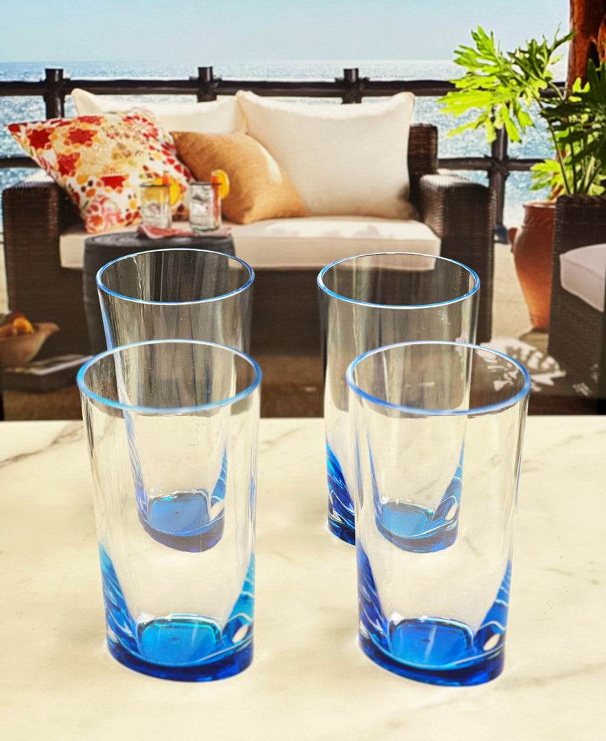 Set of Four Clear and Blue Acrylic Highball Glasses - Metromarketstore