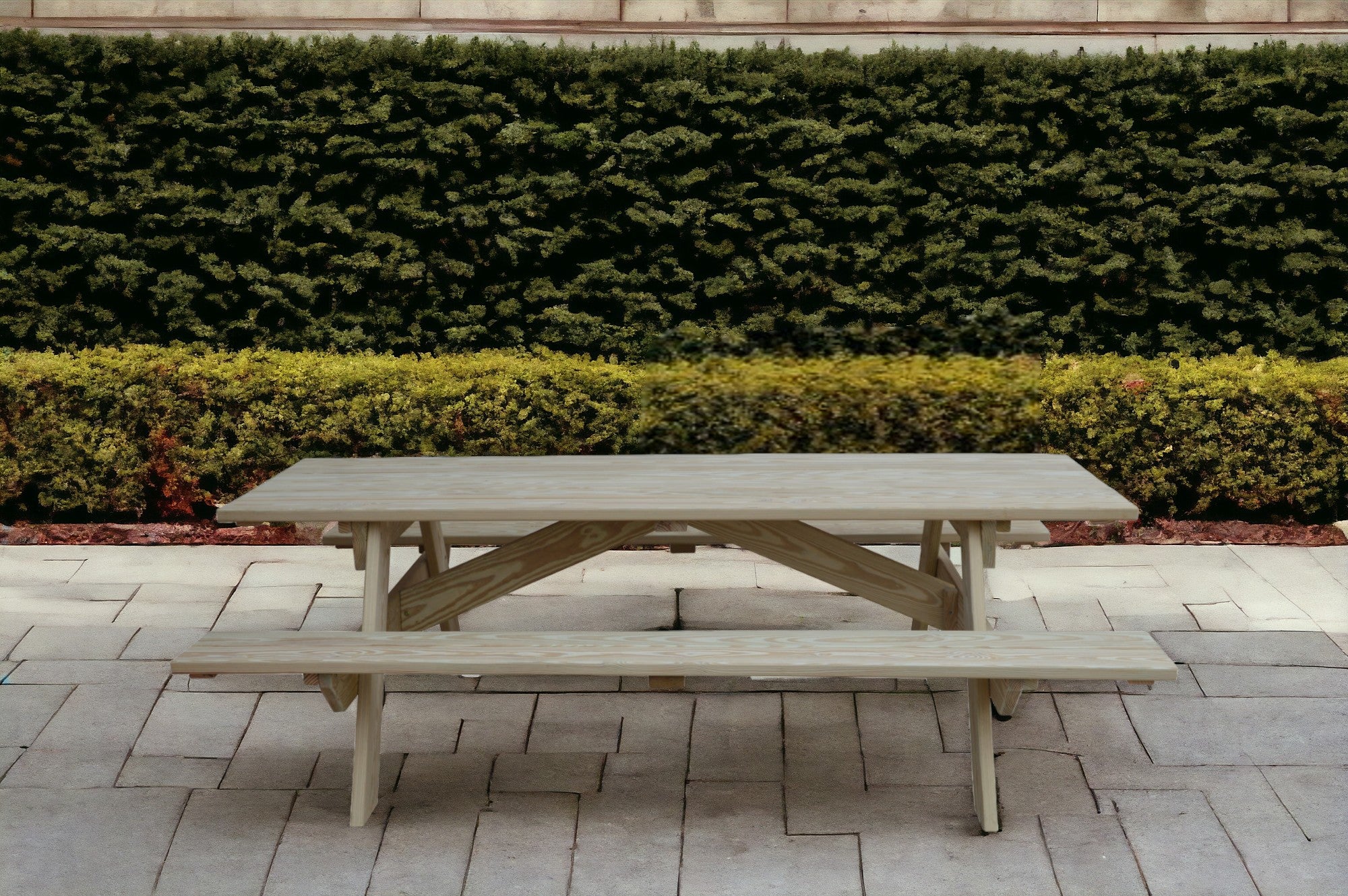 94" Natural Solid Wood Outdoor Picnic Table-0