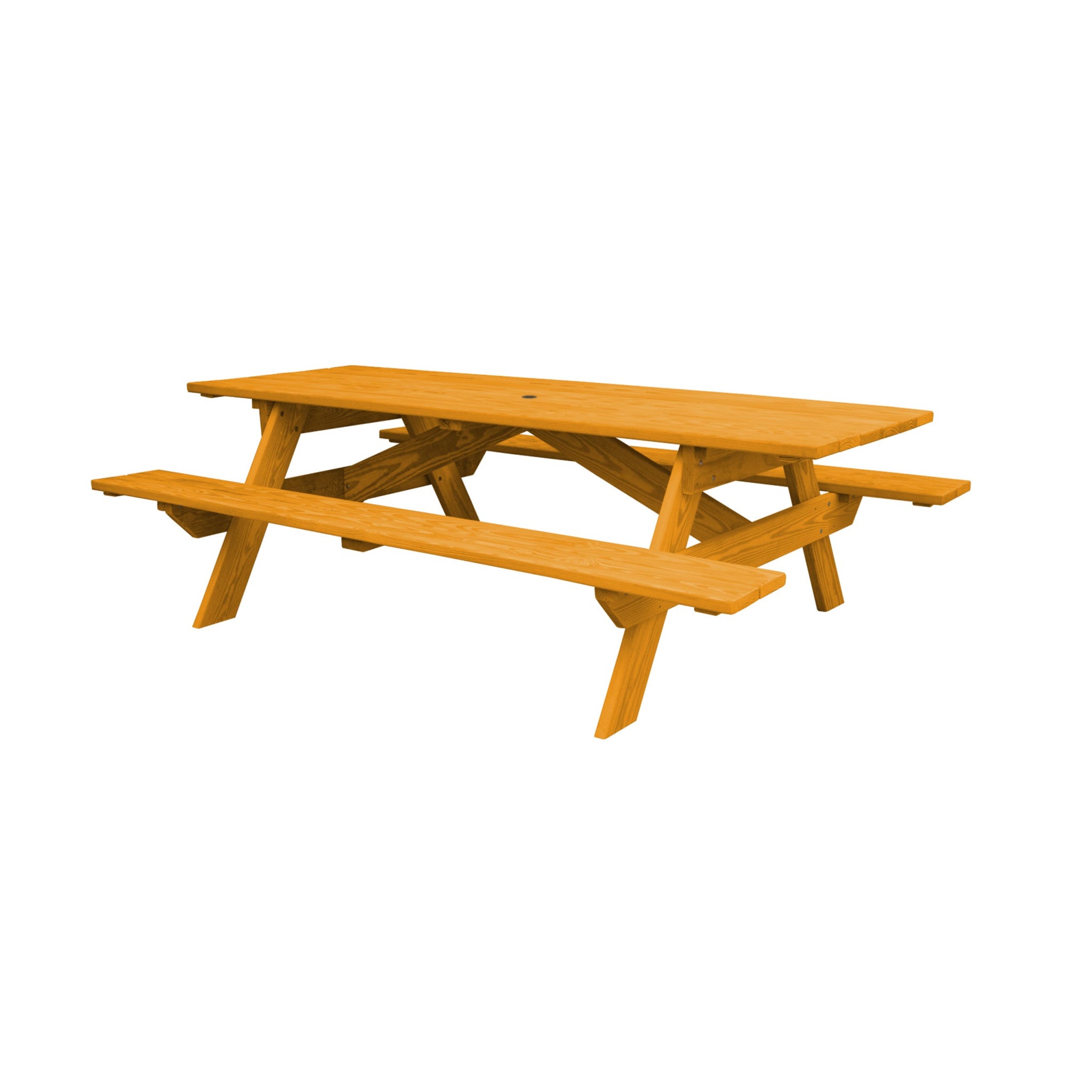 94" Natural Solid Wood Outdoor Picnic Table with Umbrella Hole-2