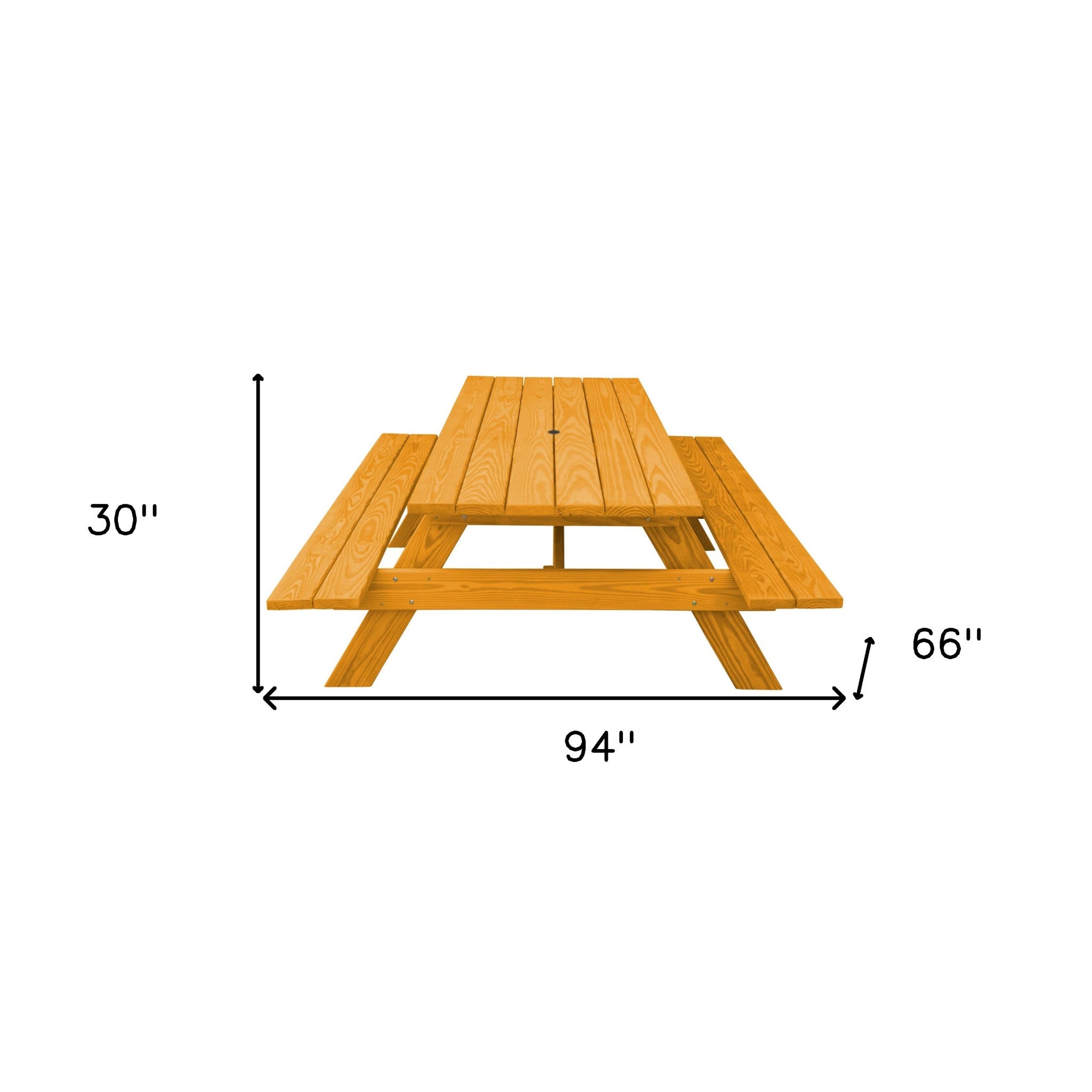 94" Natural Solid Wood Outdoor Picnic Table with Umbrella Hole-3