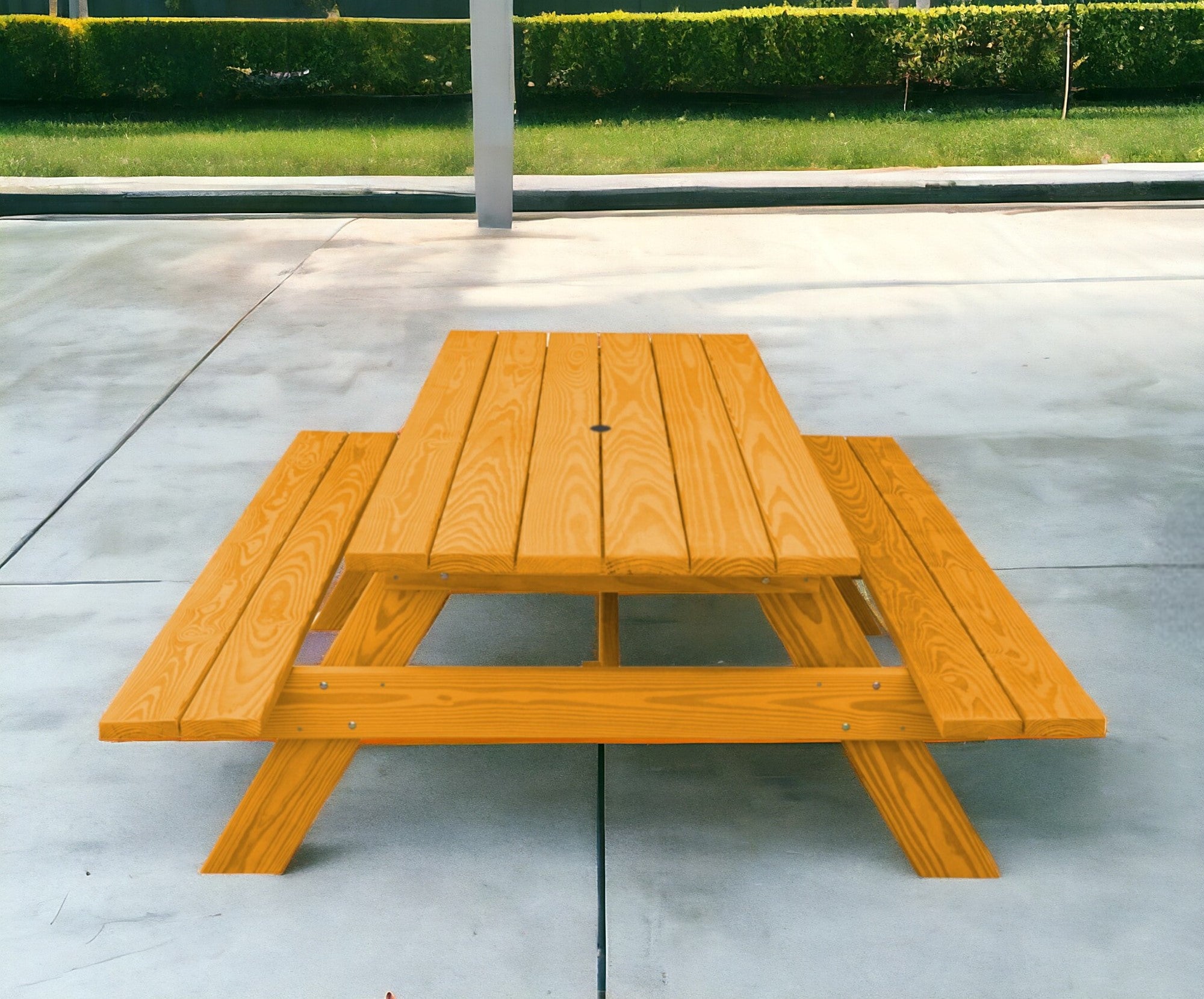 94" Natural Solid Wood Outdoor Picnic Table with Umbrella Hole-0