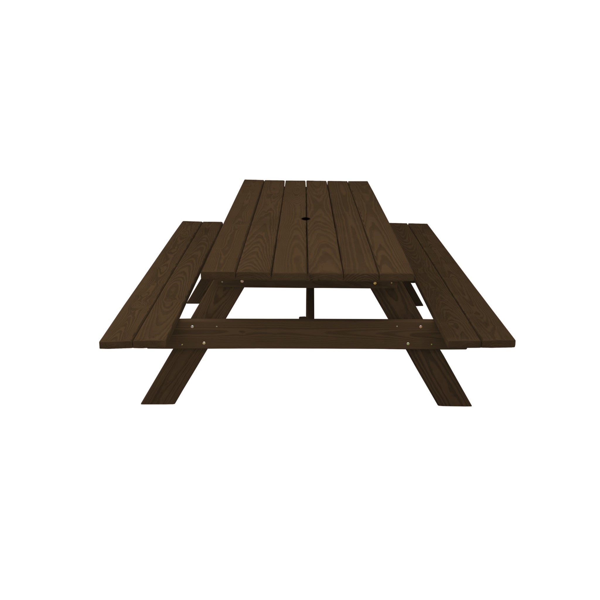 94" Dark Brown Solid Wood Outdoor Picnic Table with Umbrella Hole-2