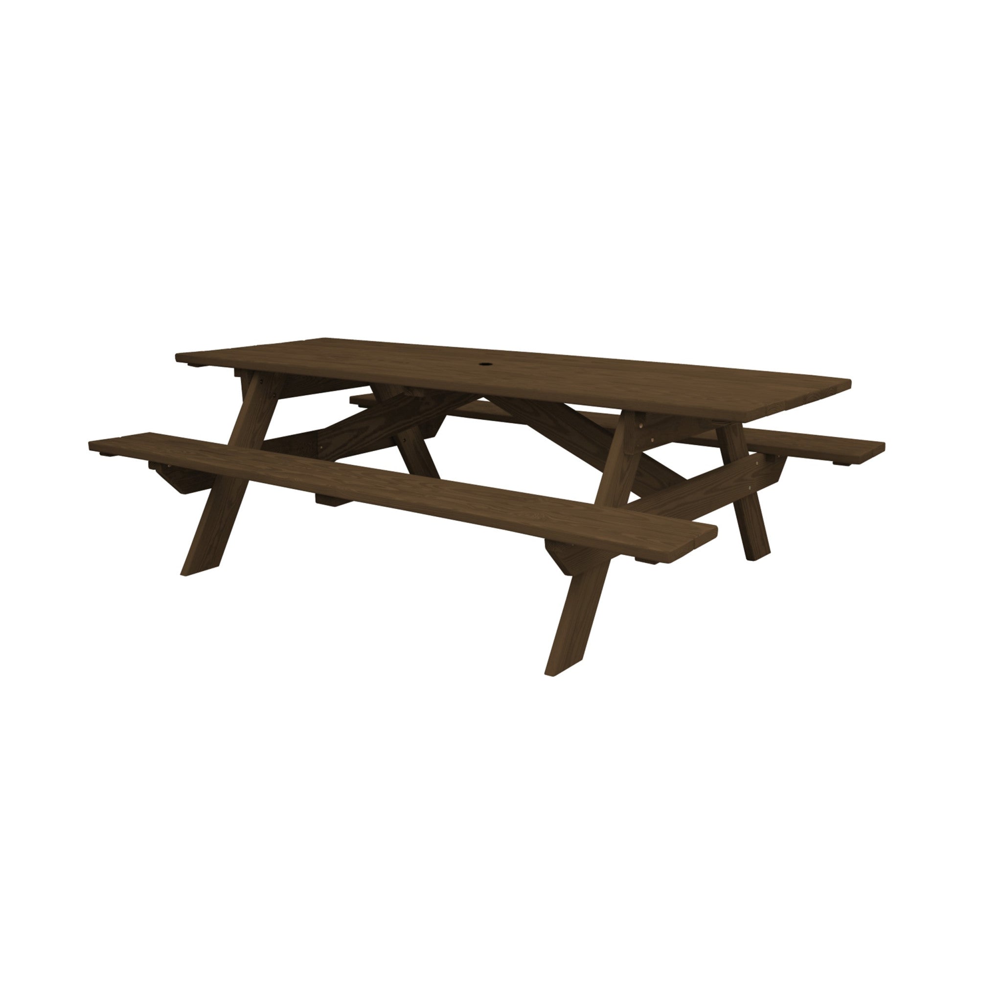 94" Dark Brown Solid Wood Outdoor Picnic Table with Umbrella Hole-3