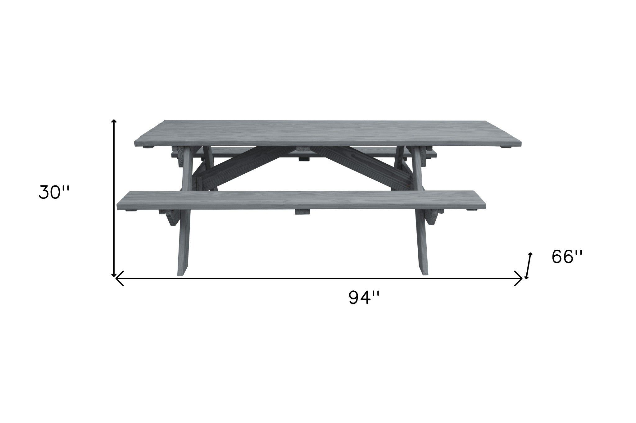 94" Gray Solid Wood Outdoor Picnic Table-3