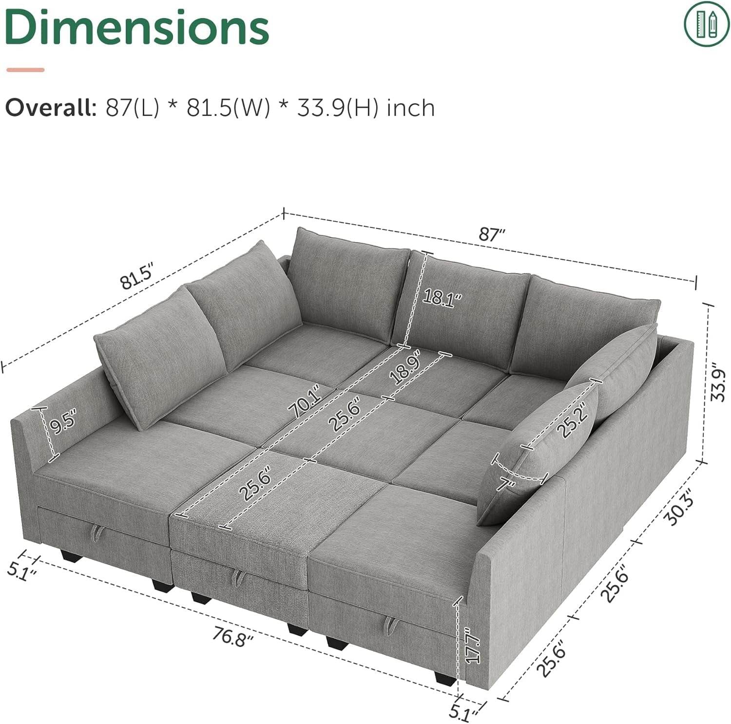 Modular Sectional Sofa with Storage in Gray - Metromarketstore