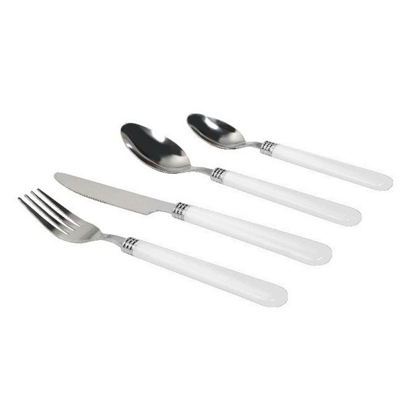 Gibson Sensations II 16 Piece Stainless Steel Flatware Set with White Handles and Chrome Caddy - Metromarketstore