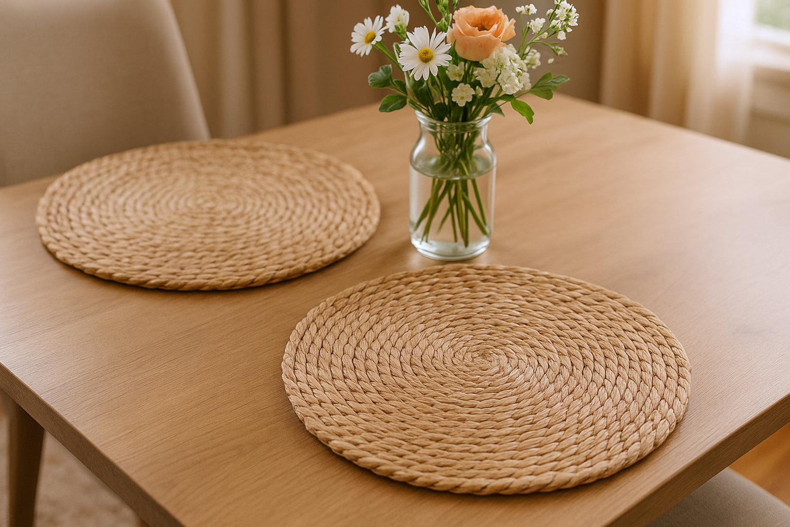 15" Set of Two Natural Jute Round Placemats - Metromarketstore