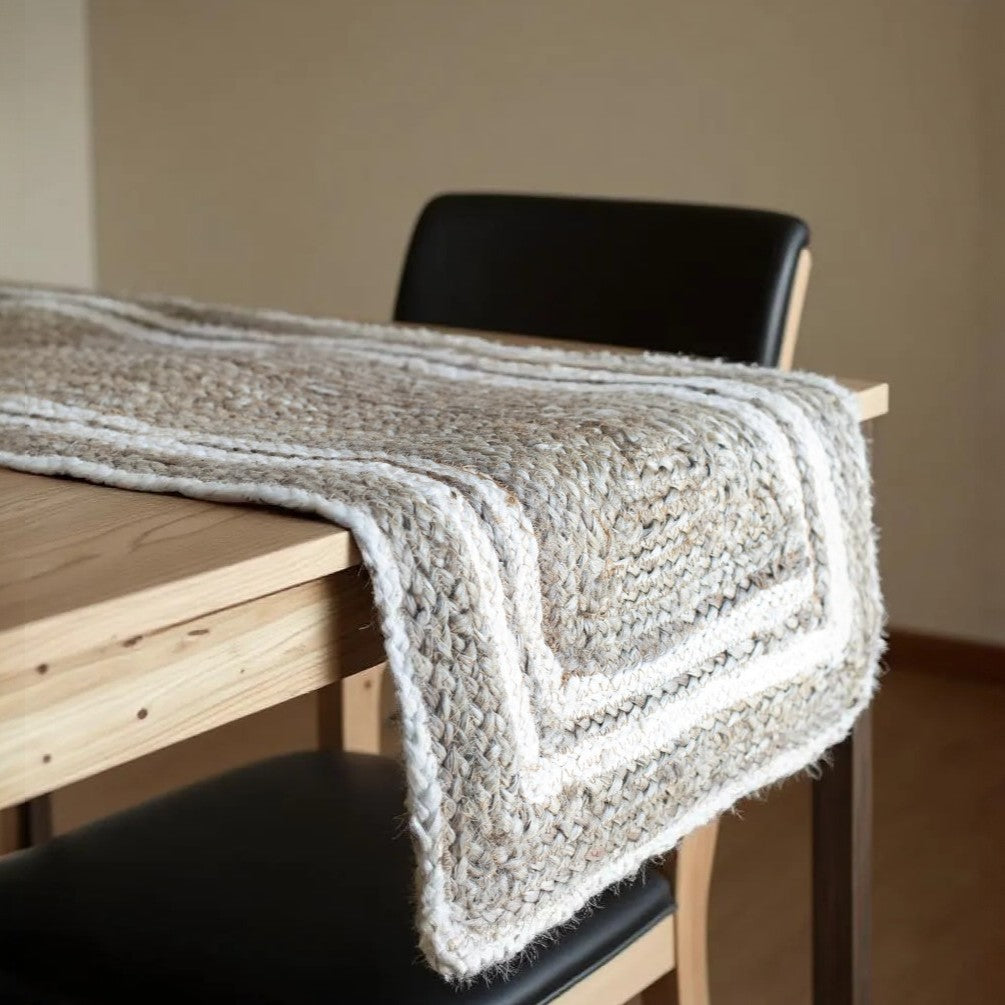 80" Natural And Cream Geometric Bordered Jute Table Runner-0