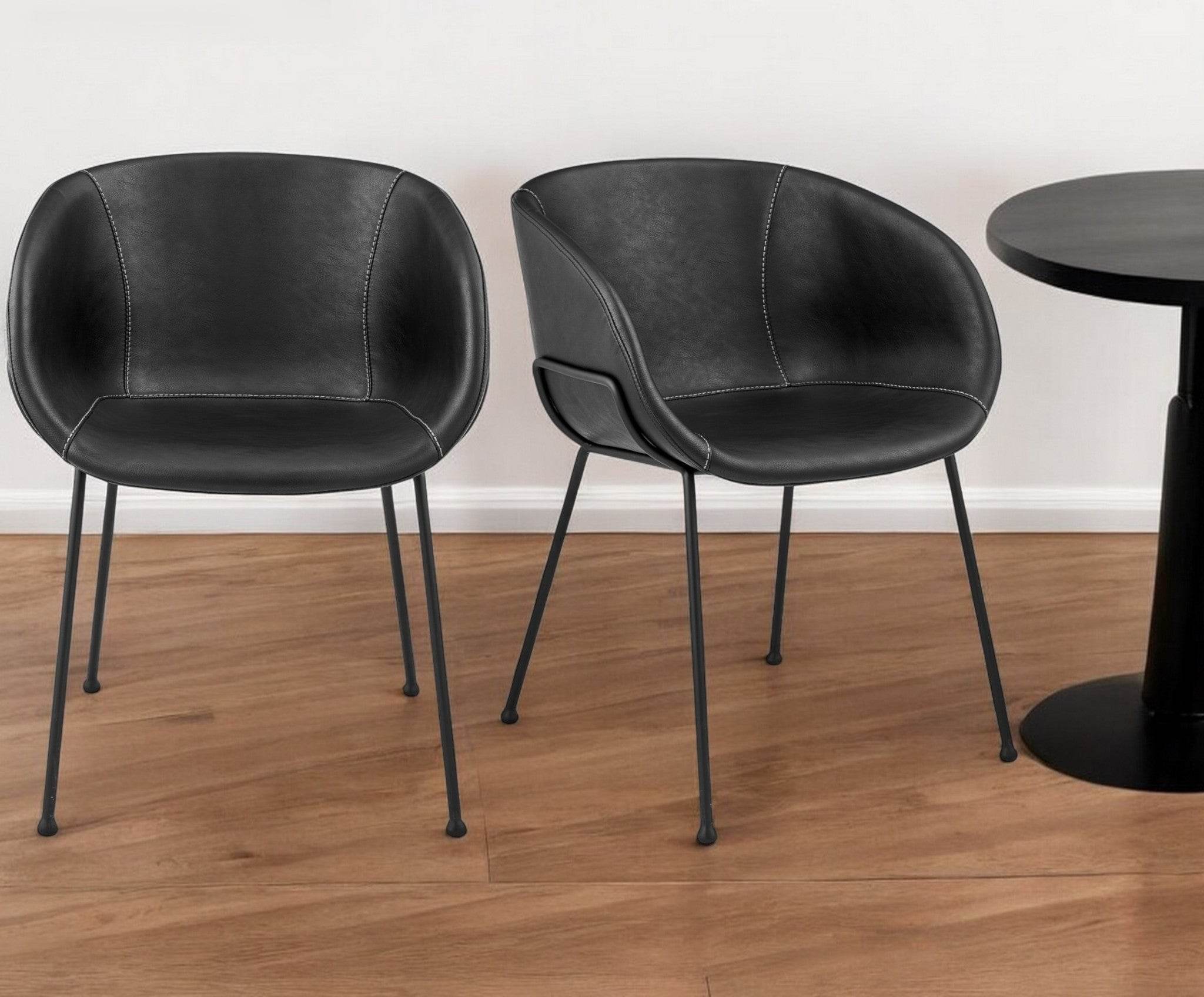 Set of Two Black Upholstered Faux Leather Dining Arm Chairs - Metromarketstore